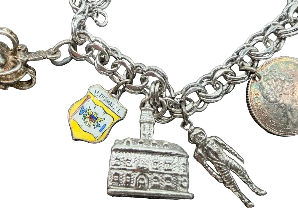 1960s ELCO Sterling Silver Charm Bracelet with 11 Charms