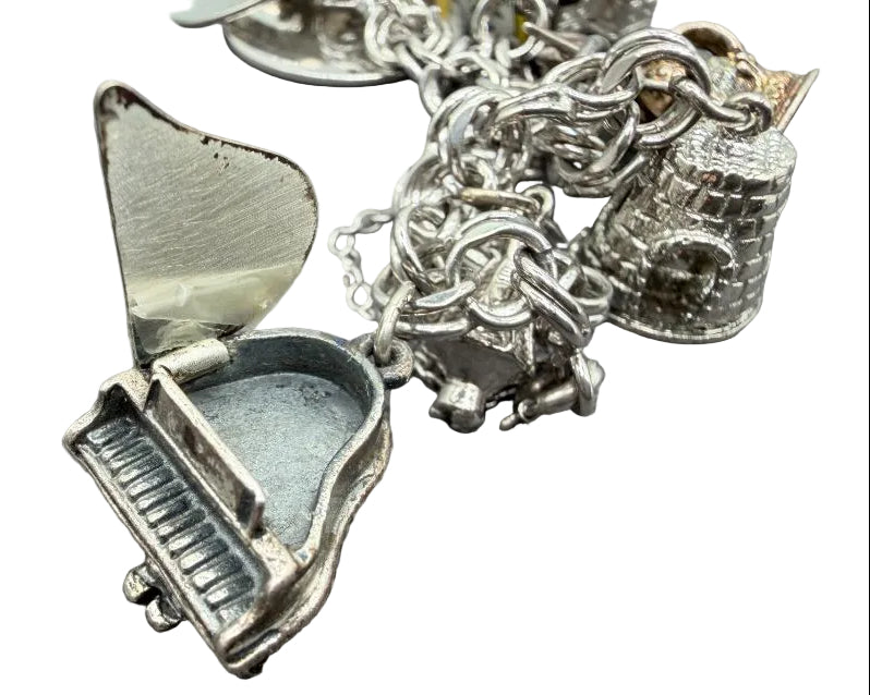 1960s ELCO Sterling Silver Charm Bracelet with 11 Charms