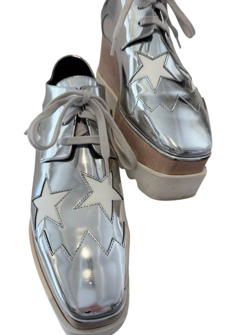 Stella McCartney Silver Elyse Platform Loafers with Star Detail