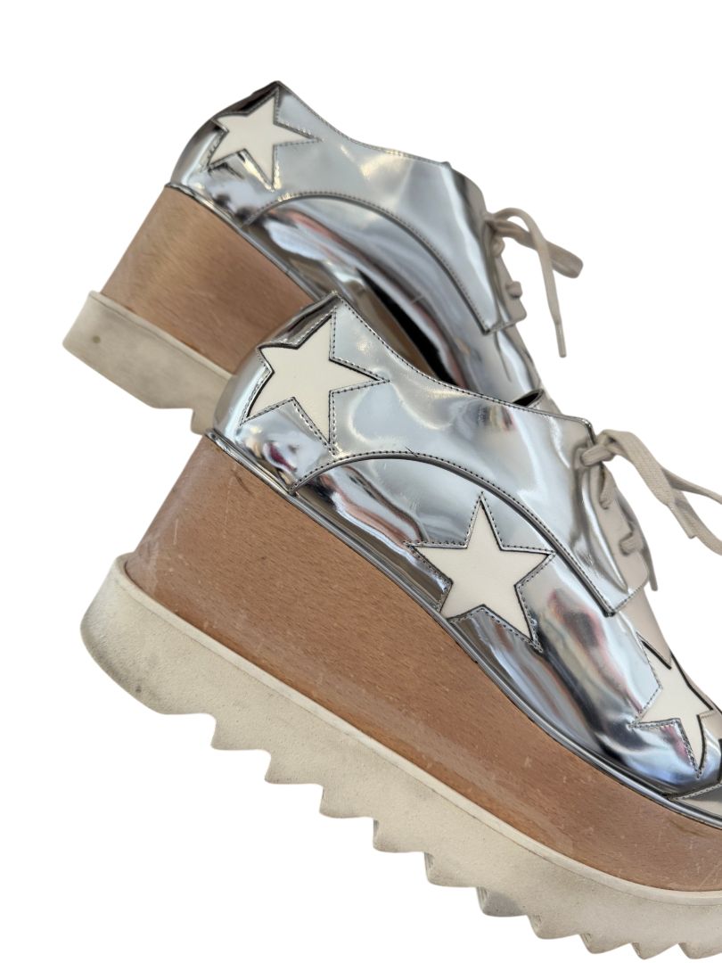 Stella McCartney Silver Elyse Platform Loafers with Star Detail