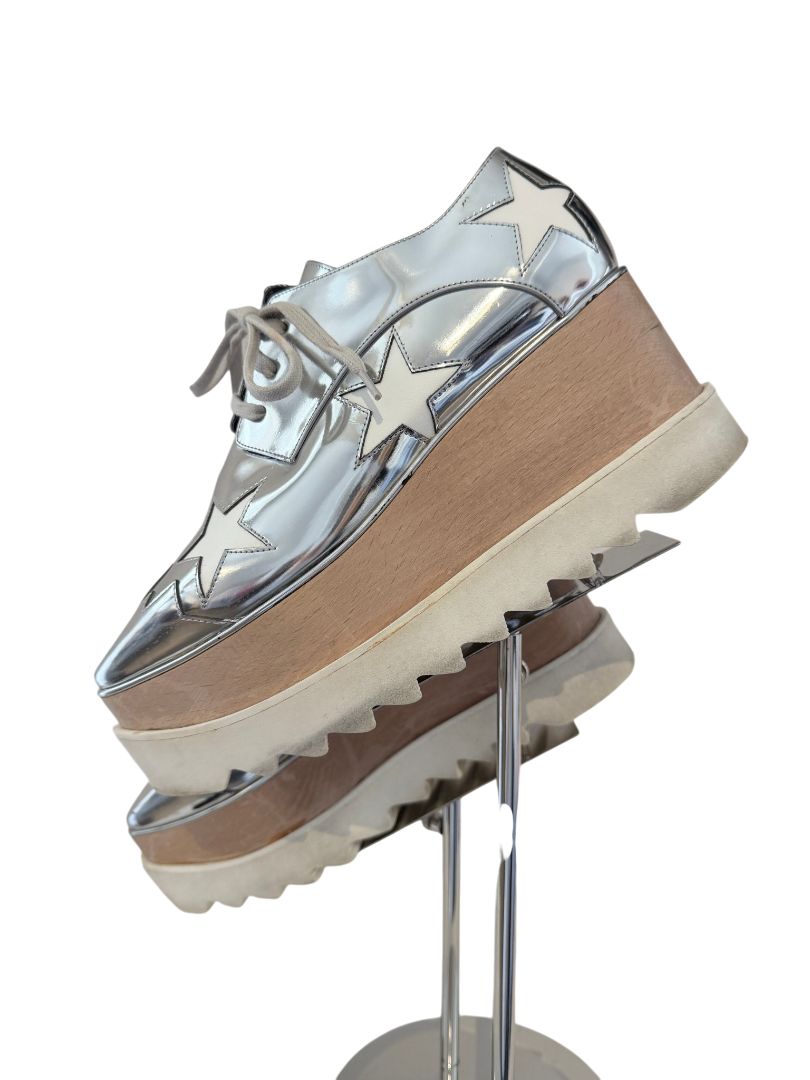 Stella McCartney Silver Elyse Platform Loafers with Star Detail
