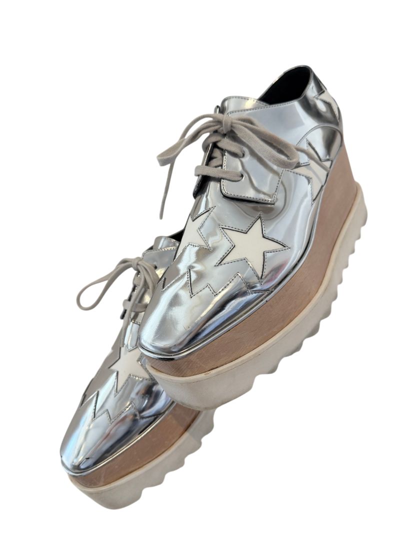 Stella McCartney Silver Elyse Platform Loafers with Star Detail