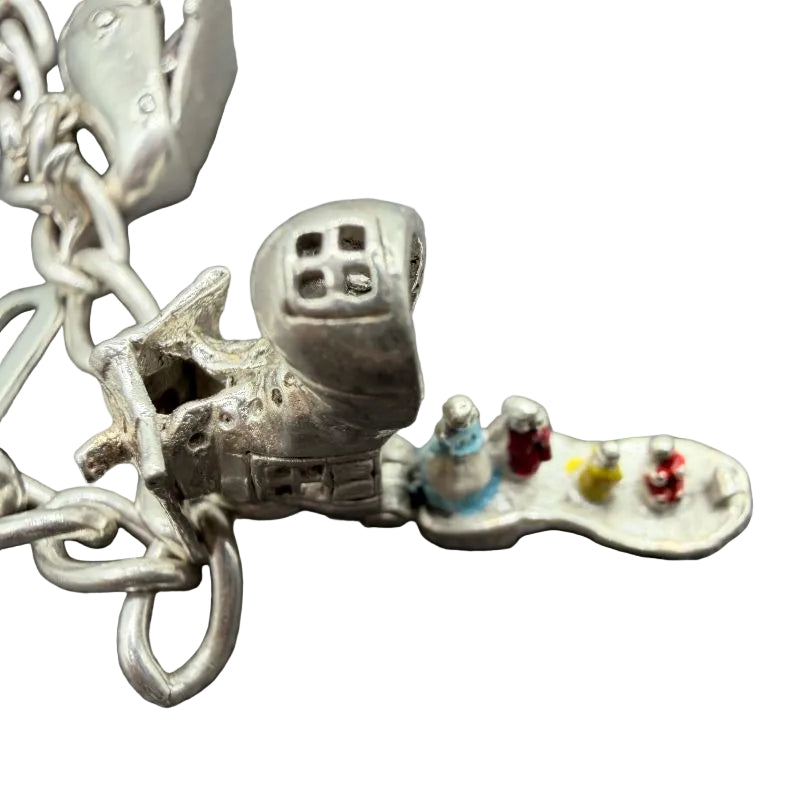 1980s Sterling Silver Charm Bracelet with 7 Charms