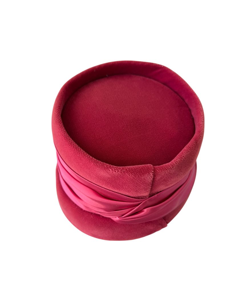 1960s Pink Velvet Bucket Hat with Brooch