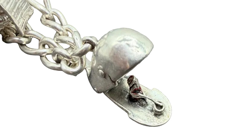 1980s Sterling Silver Charm Bracelet with 7 Charms