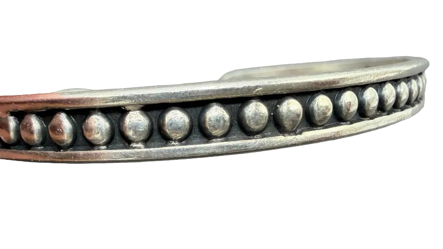 1970s Mexican Sterling Silver Cuff Bracelet with Beaded Design