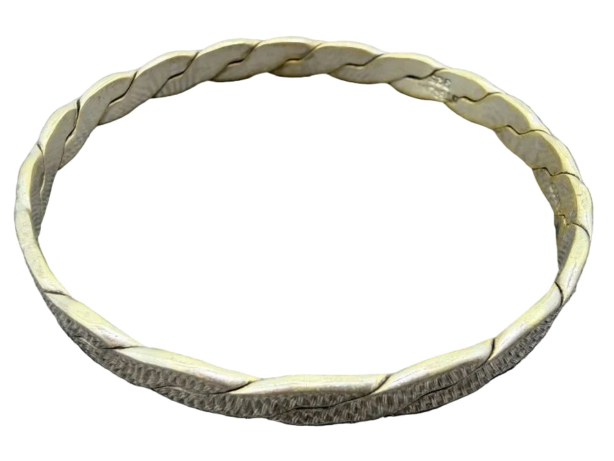 1960s Taxco Sterling Silver Flat Twisted Bangle Bracelet