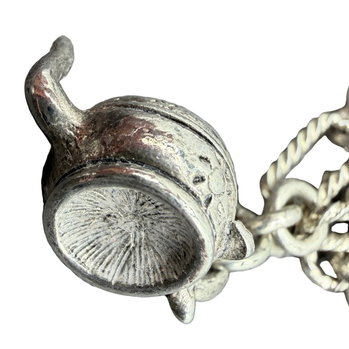 1980s Sterling Silver Charm Bracelet with 9 Cup & Saucer Charms