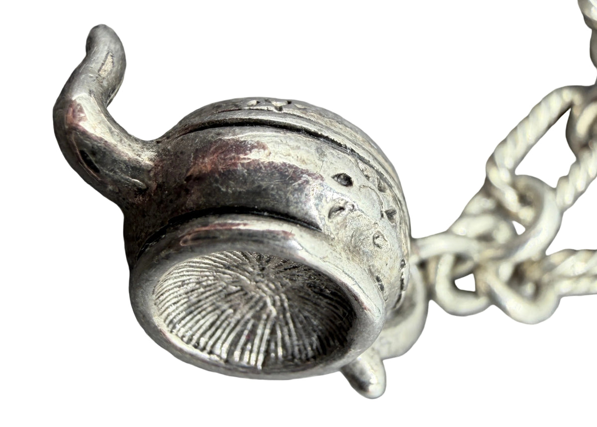 1980s Sterling Silver Charm Bracelet with 9 Cup & Saucer Charms