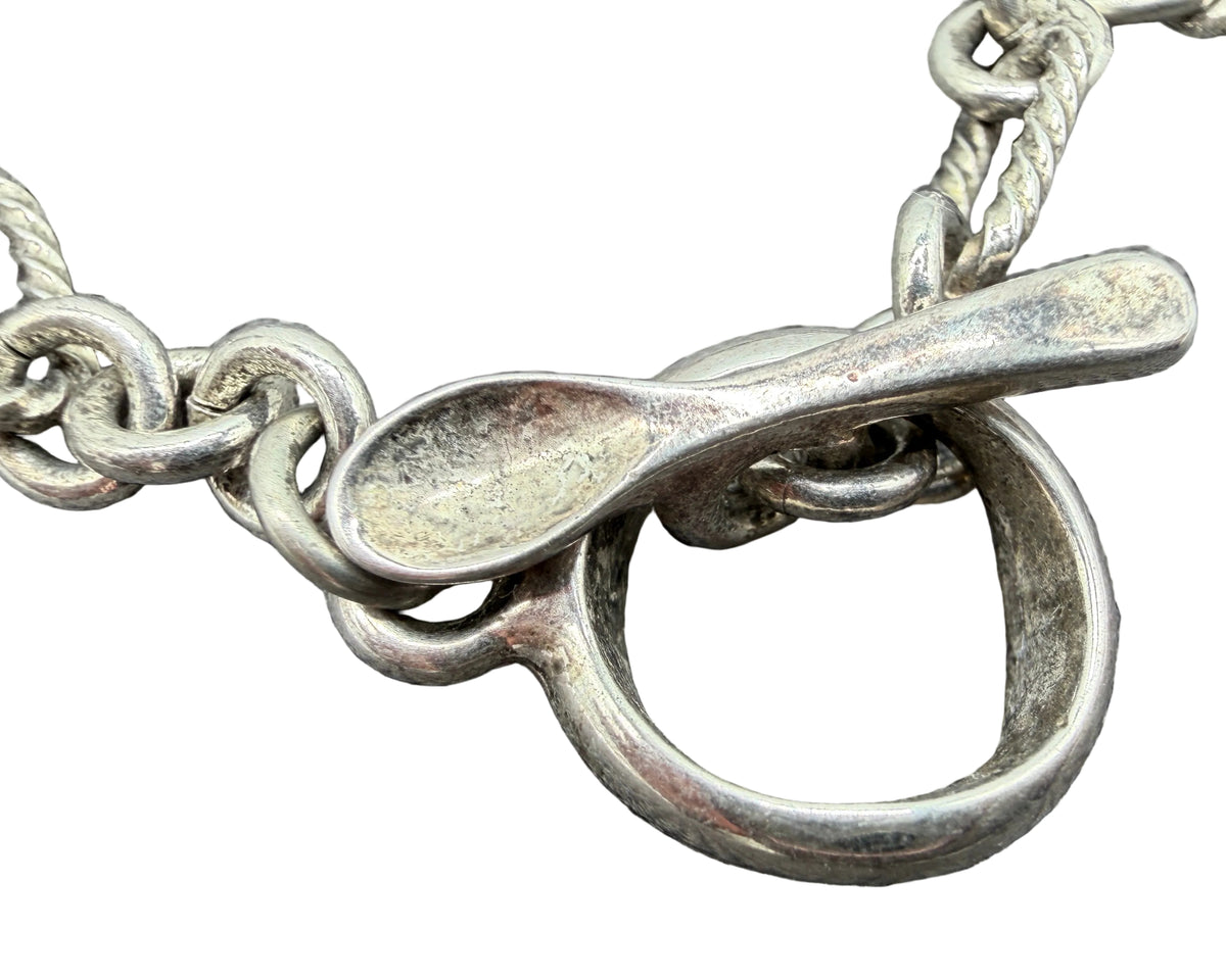 1980s Sterling Silver Charm Bracelet with 9 Cup & Saucer Charms