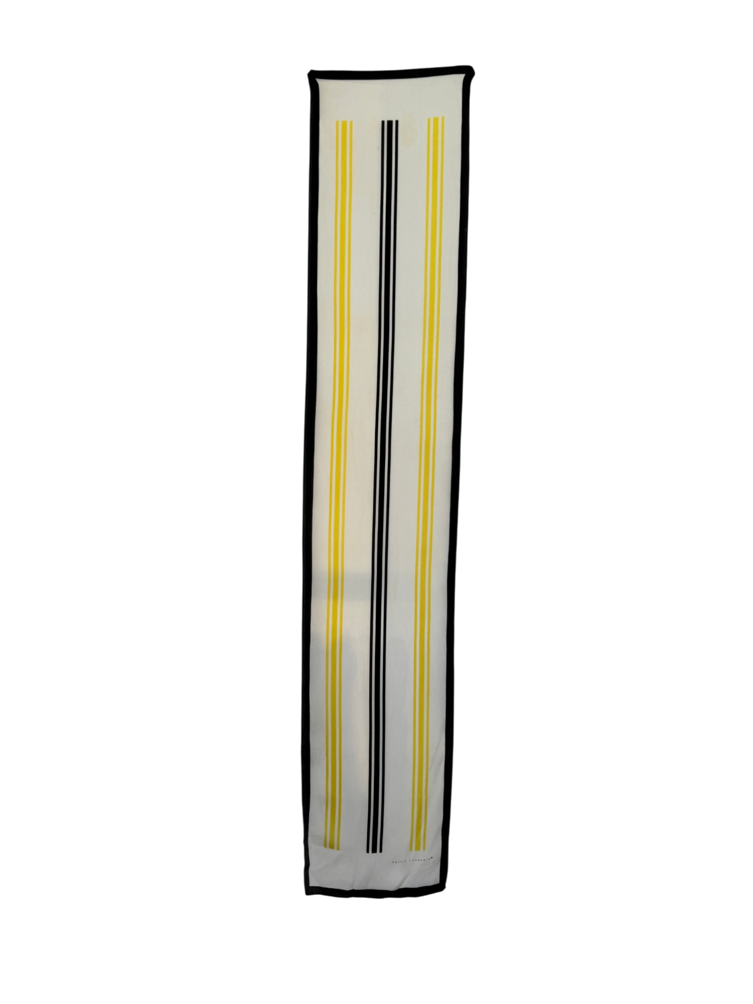 1970s Hattie Carnegie Ivory Oblong Scarf with Black & Yellow Detail