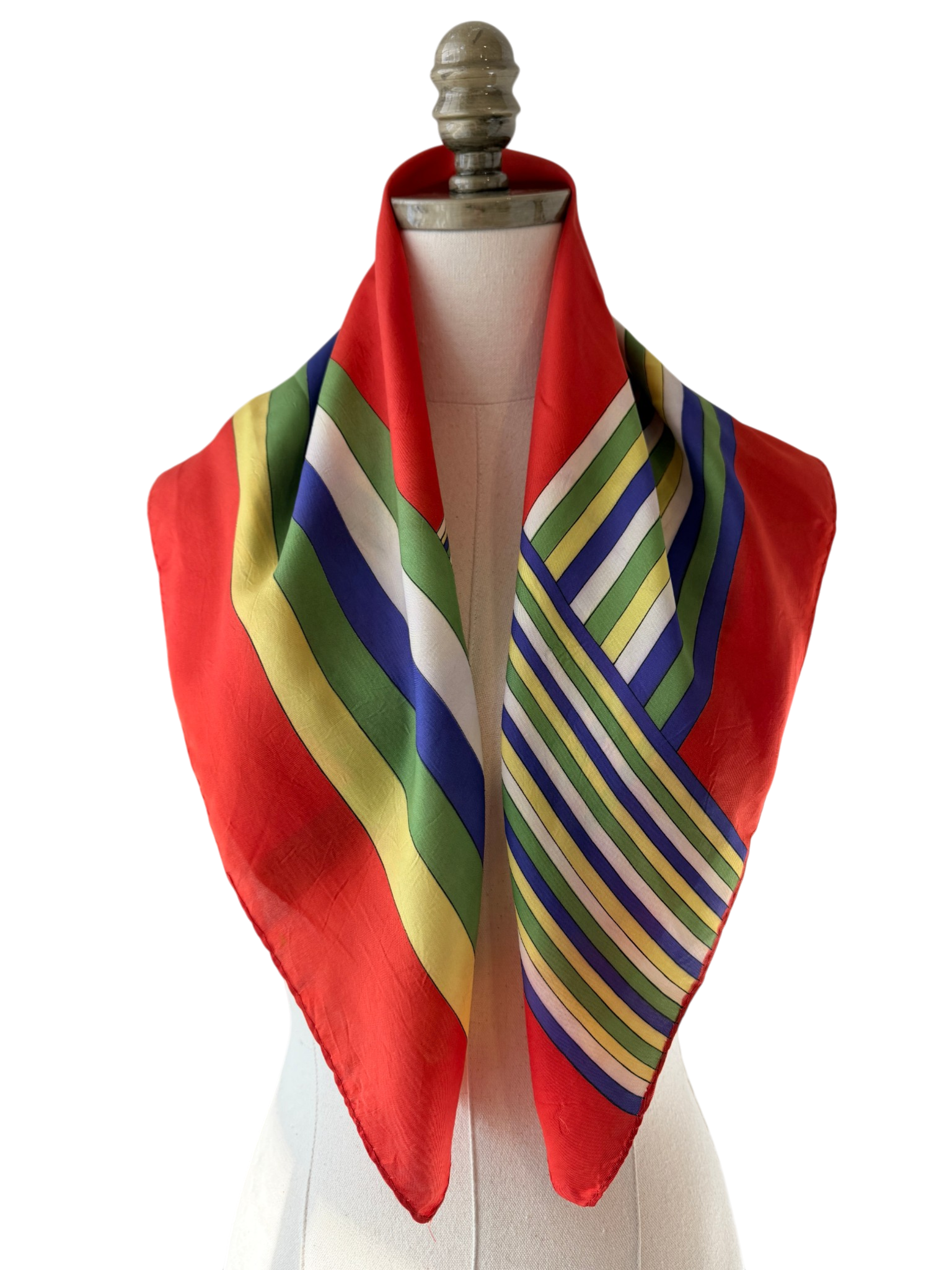 1960s Silk Primary Color Striped Scarf