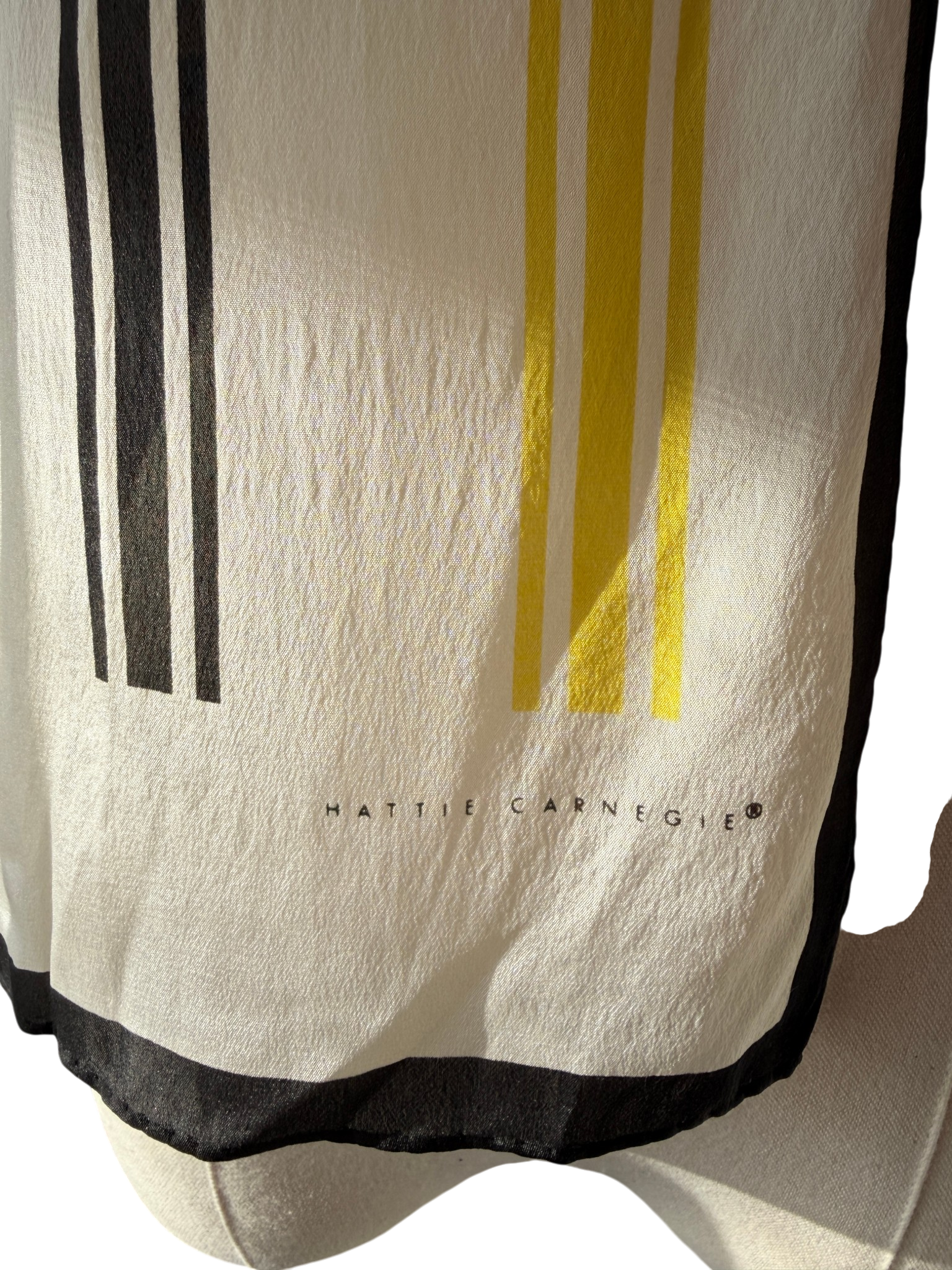 1970s Hattie Carnegie Ivory Oblong Scarf with Black & Yellow Detail