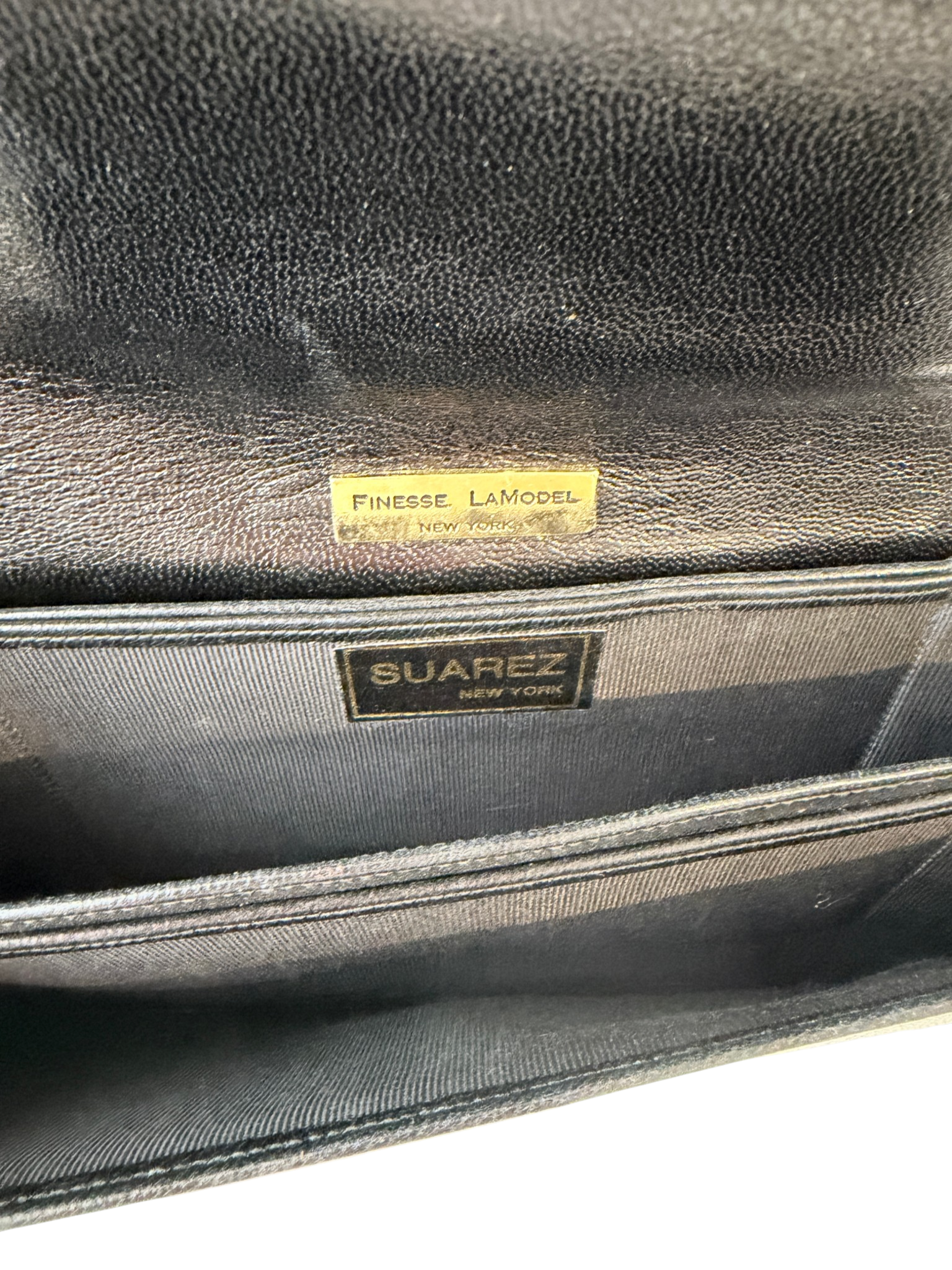 1980s Finesse LaModel Black Leather Flap-Top Purse with Gold H Detail
