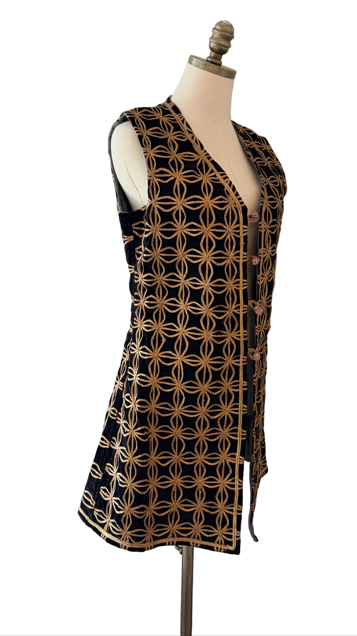 1940s Turkish Velvet Vest with Gold Ribbon Trim
