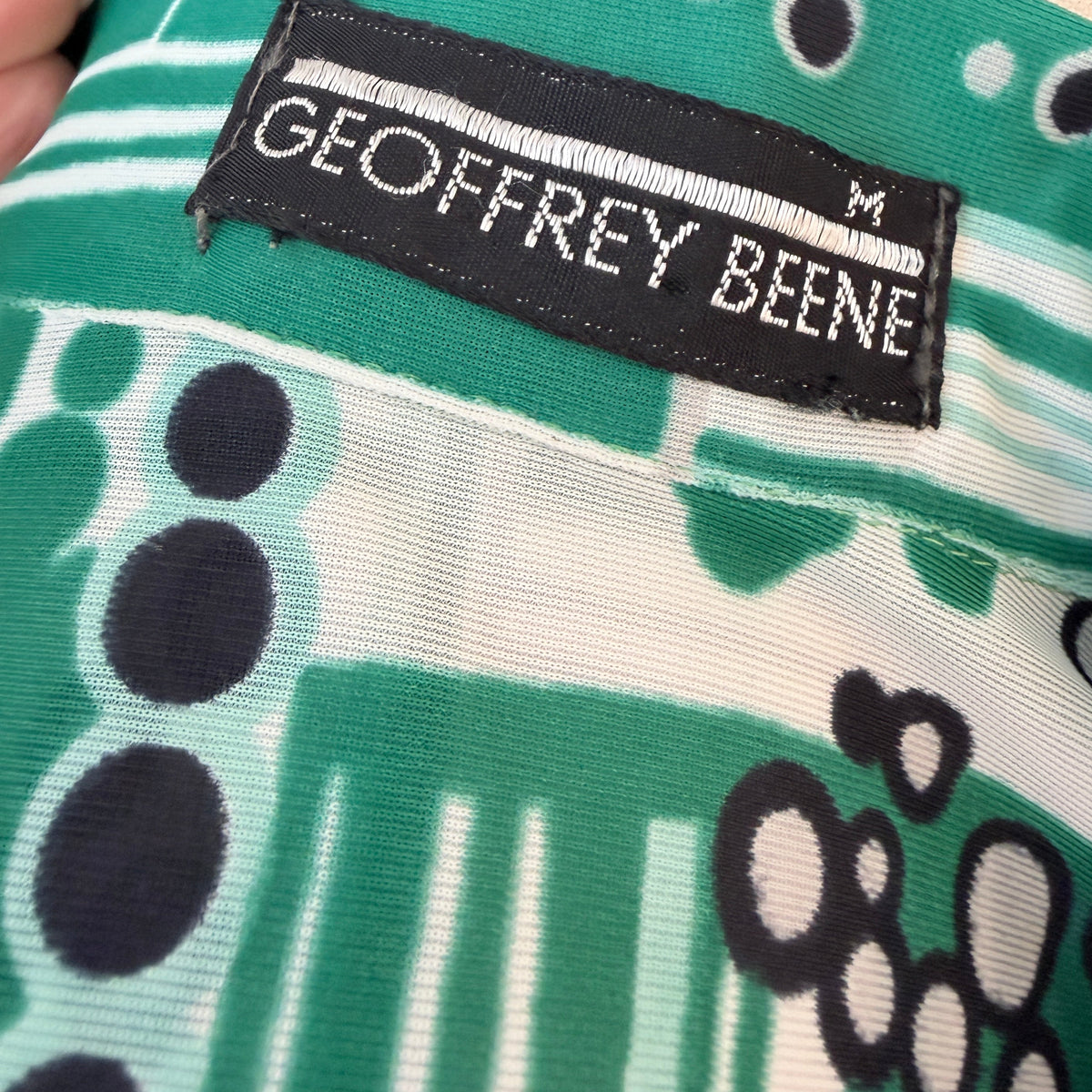 1970s Geoffrey Beene Geometric Bubble Cluster Print Button-Front Blouse with Dagger Collar
