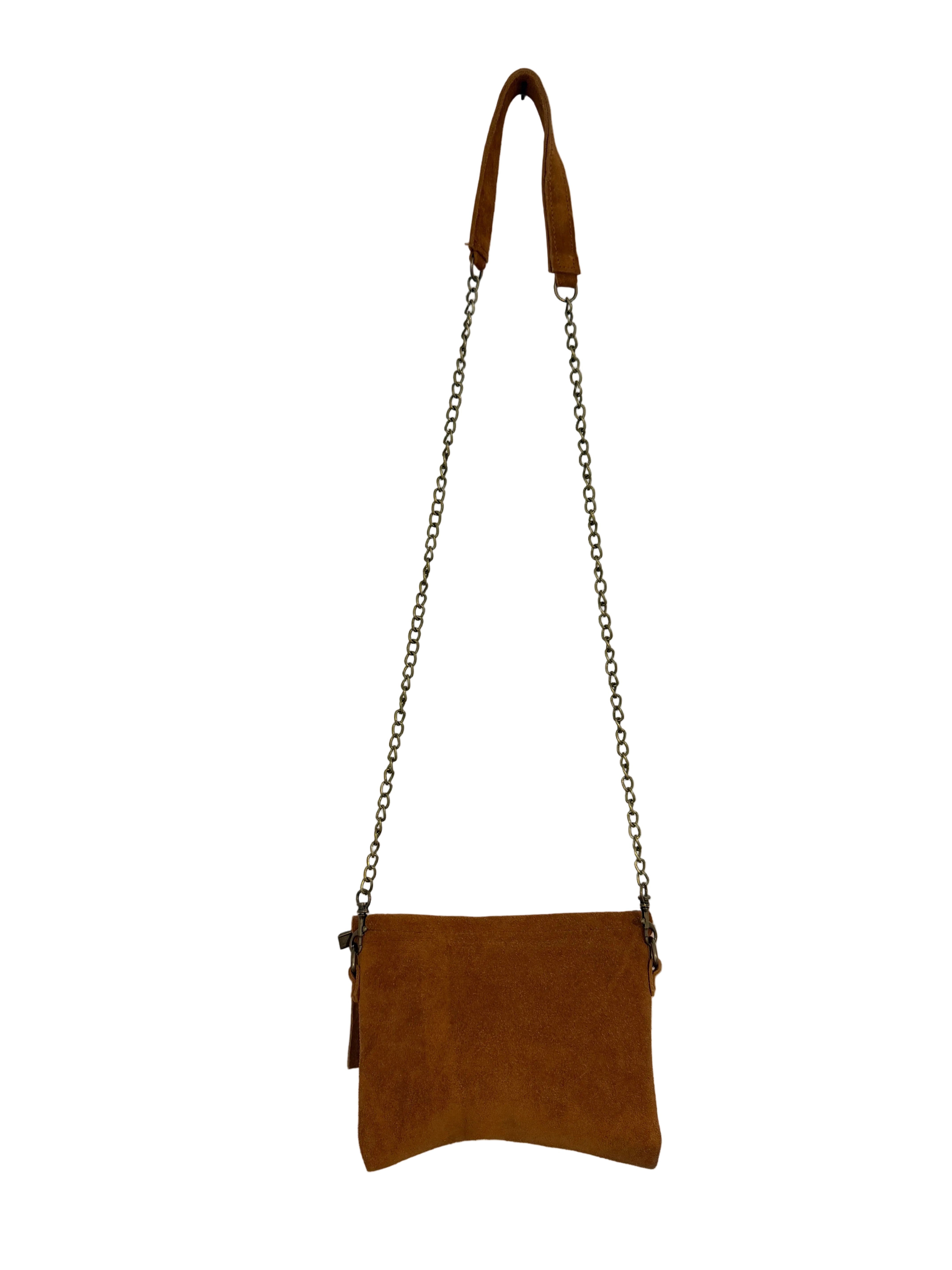 Mini Brown Suede Messenger Bag with Studs and Horn Medallion