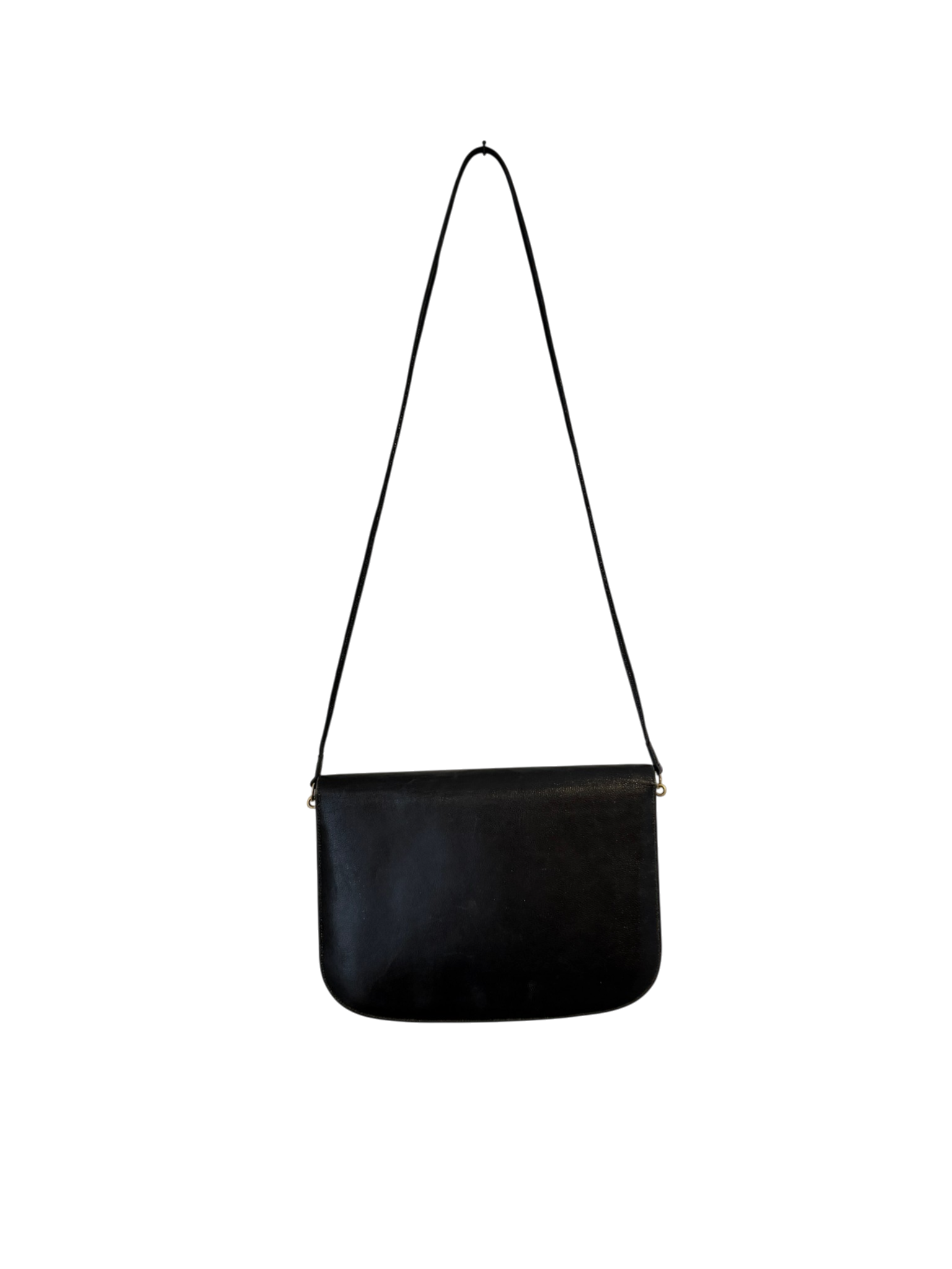 1980s Finesse LaModel Black Leather Flap-Top Purse with Gold H Detail