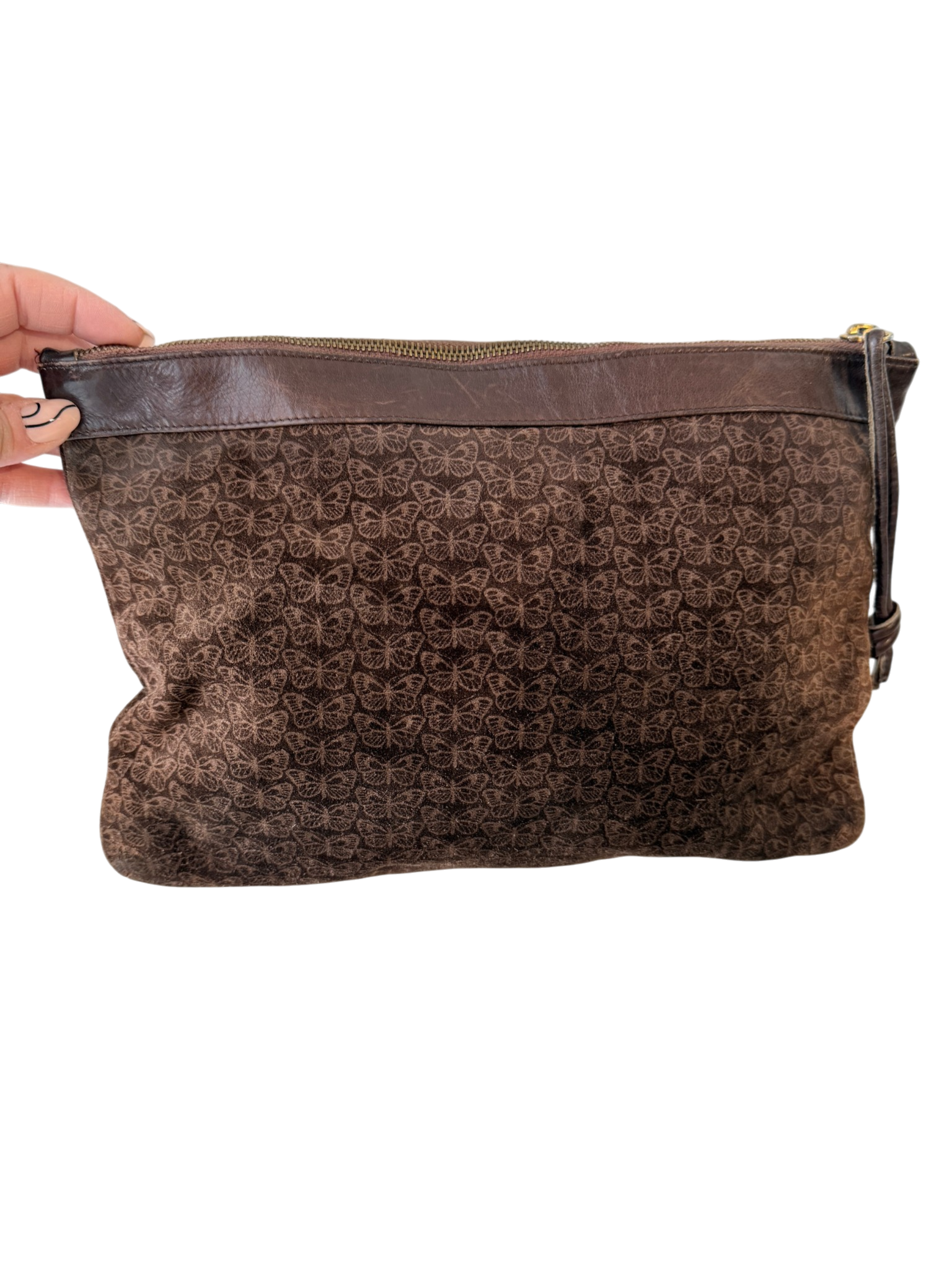1970s Bottega Veneta Brown Suede Clutch with Butterfly Print