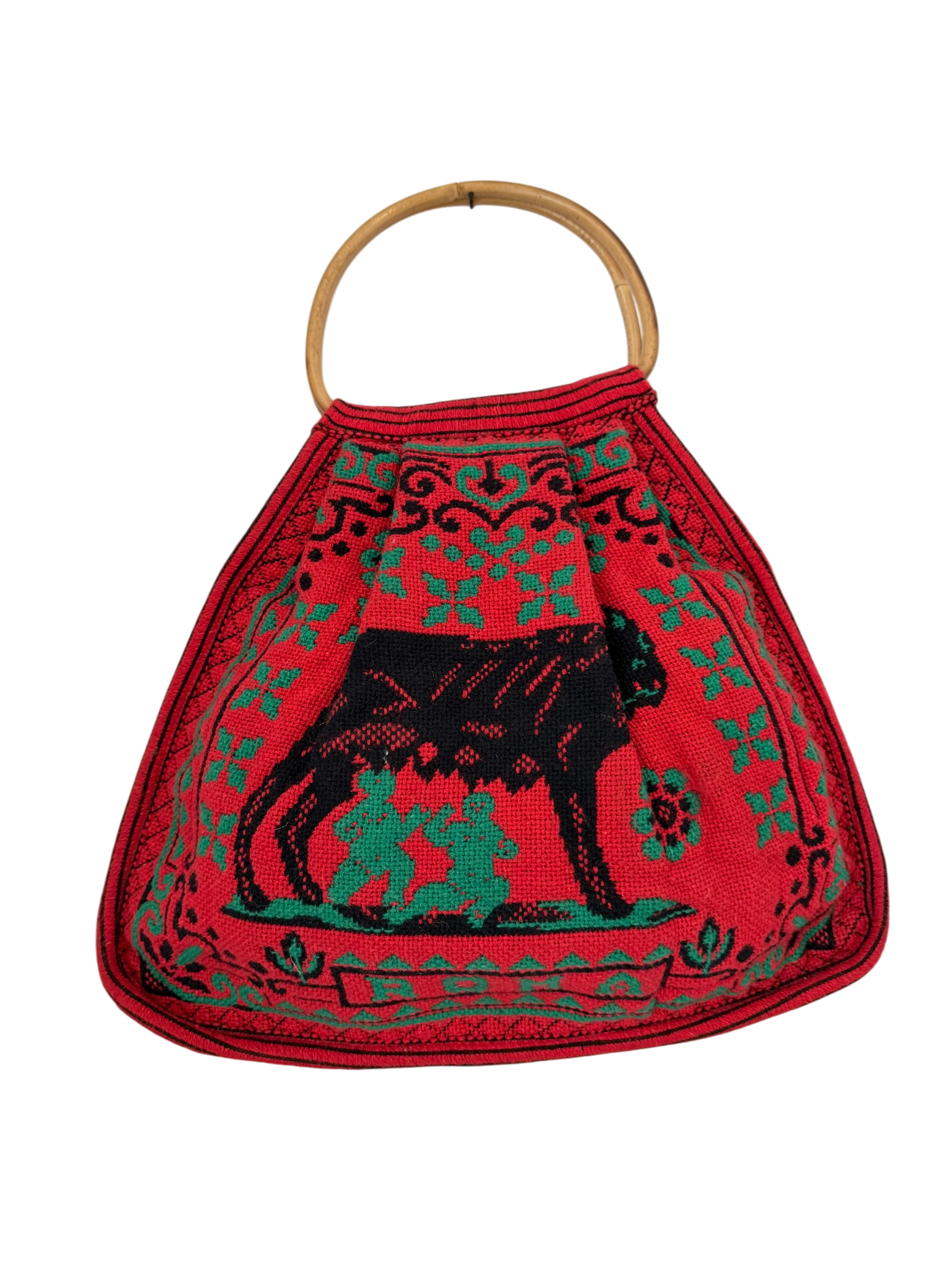 1970s Woven Souvenir Bag “Roma / Colosseo” with Bamboo Handles