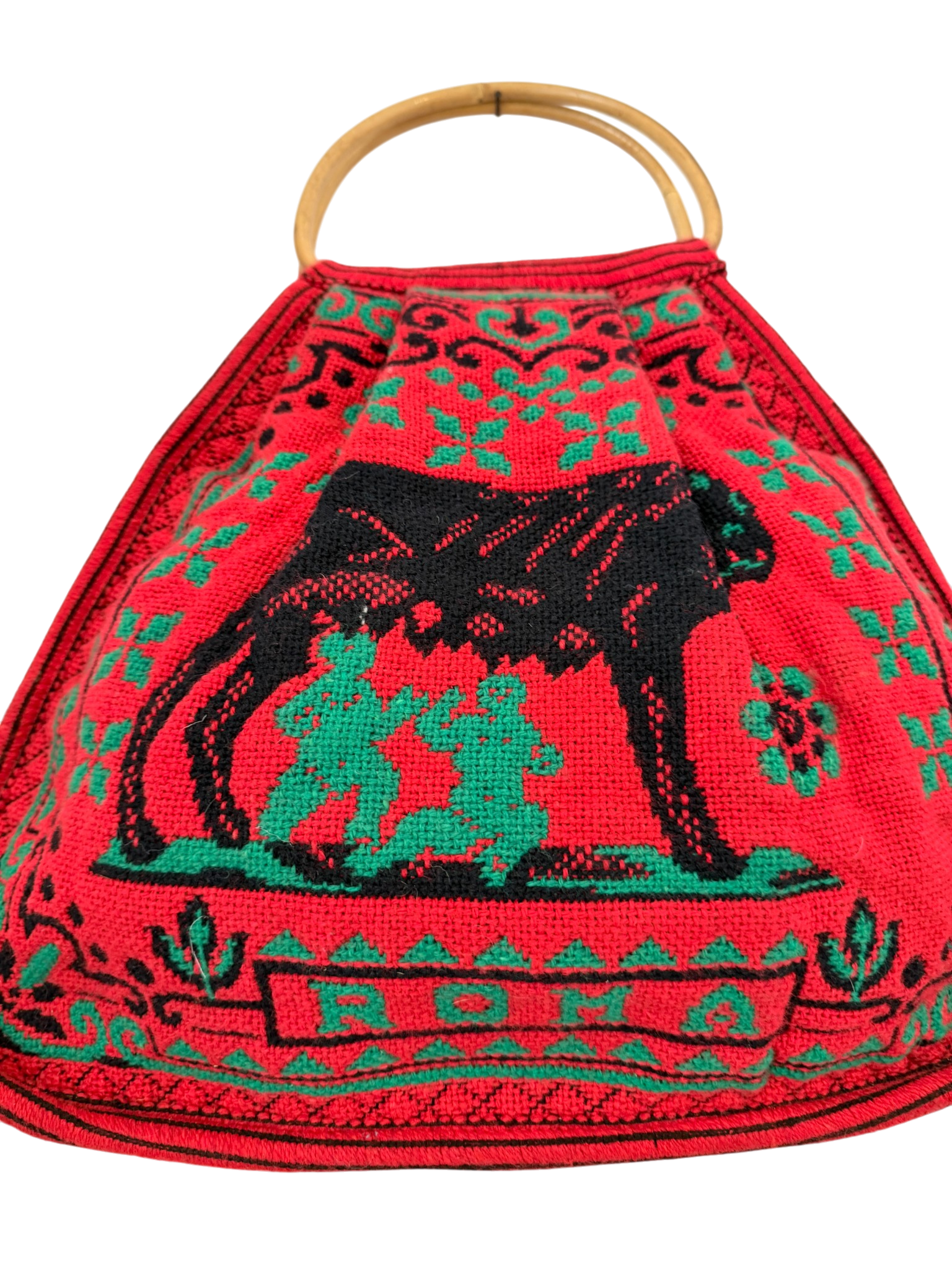 1970s Woven Souvenir Bag “Roma / Colosseo” with Bamboo Handles