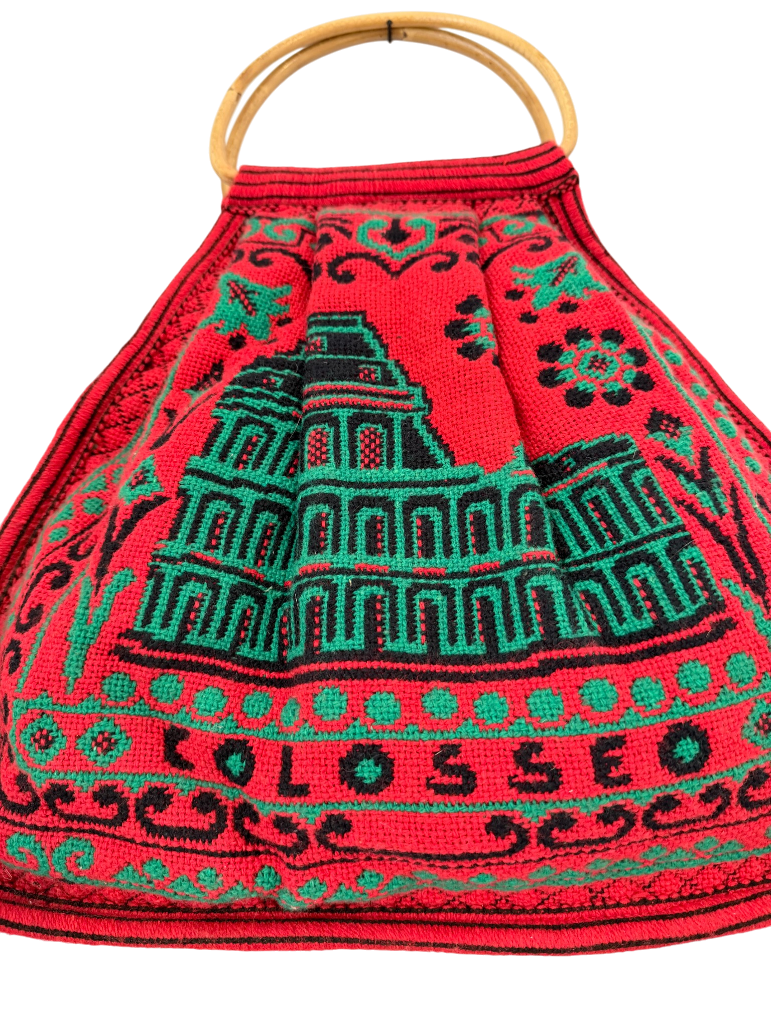 1970s Woven Souvenir Bag “Roma / Colosseo” with Bamboo Handles