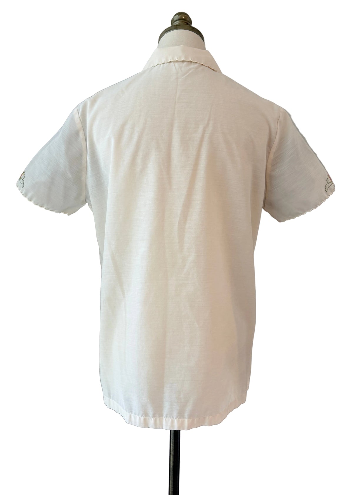 1960s Daffodil Ivory Hand-Embroidered Short-Sleeve Button-Front Top