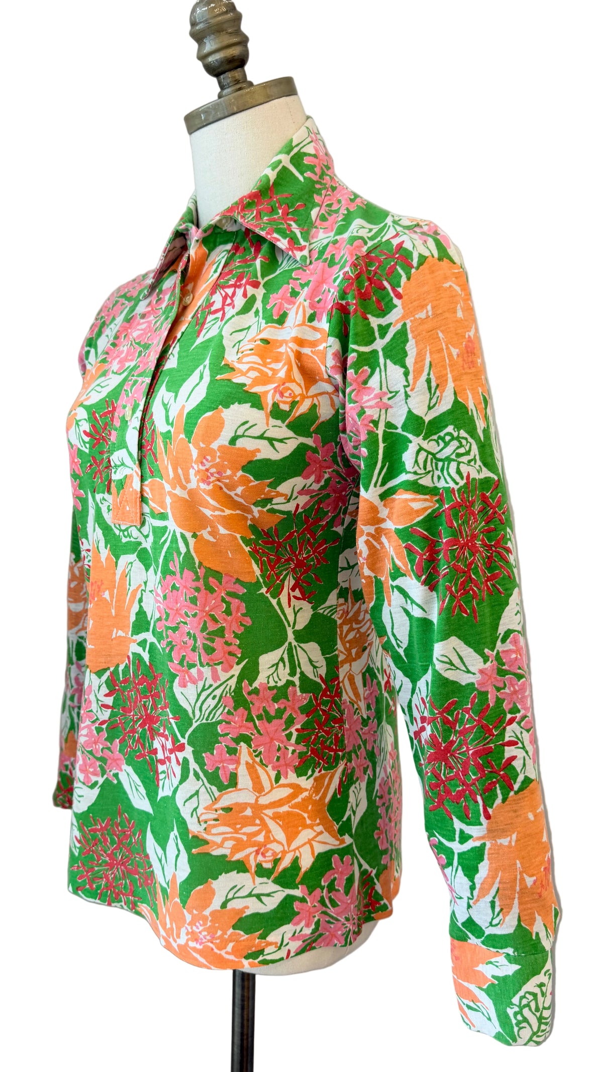 1980s The Lilly Sportswear Division by Lilly Pulitzer Floral Cotton 3/4-Sleeve Blouse
