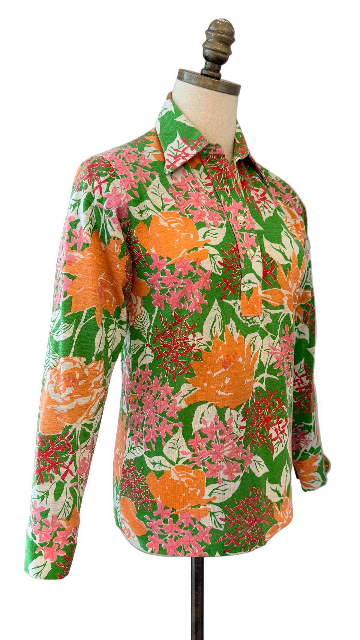 1980s The Lilly Sportswear Division by Lilly Pulitzer Floral Cotton 3/4-Sleeve Blouse