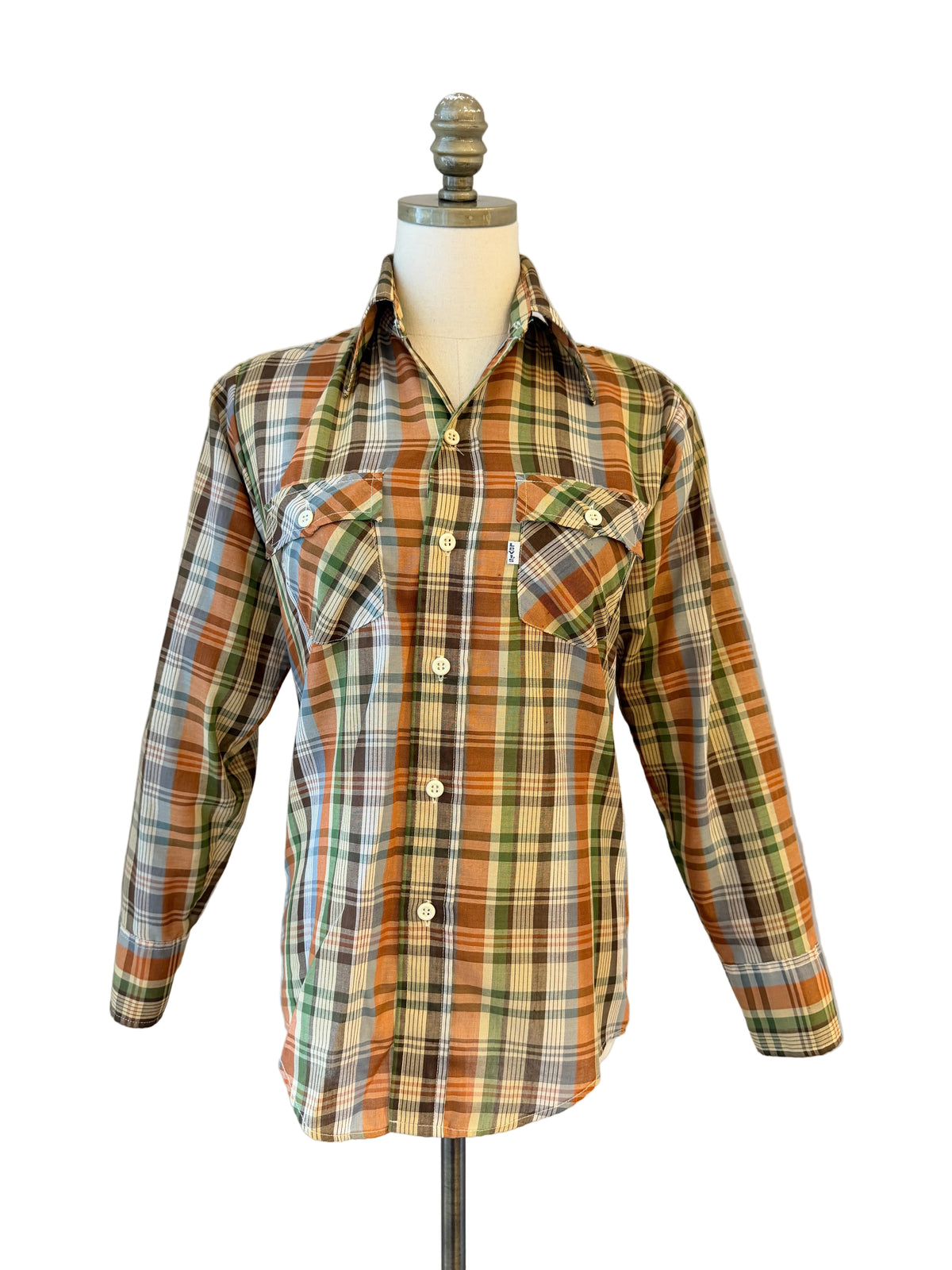 1970s Levi’s Plaid Button-Front Shirt with Dagger Collar & Front Pockets