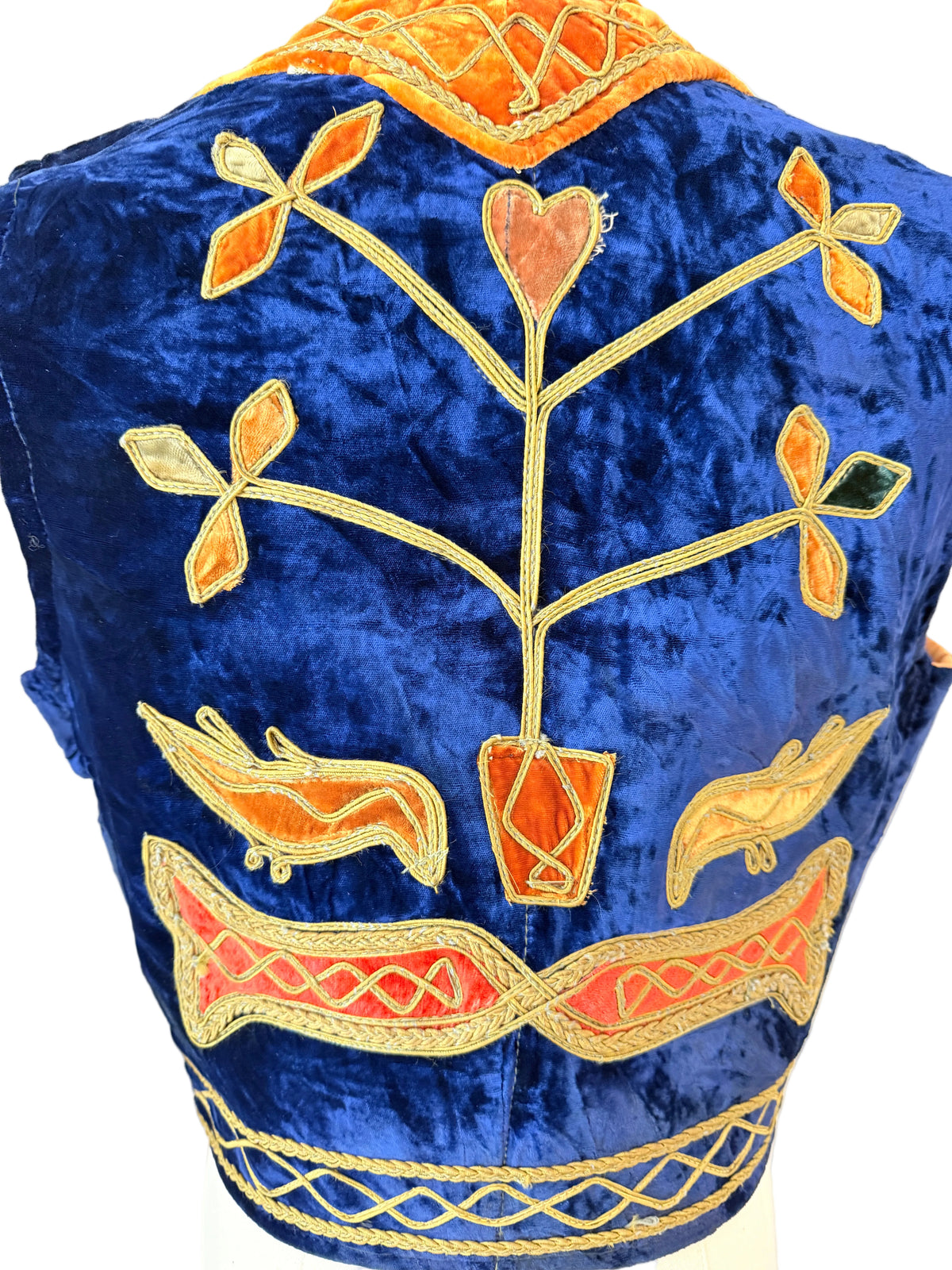 1960s Traditional Turkish Velvet Cropped Vest with Gold Ribbon Work & Floral Pot Motifs