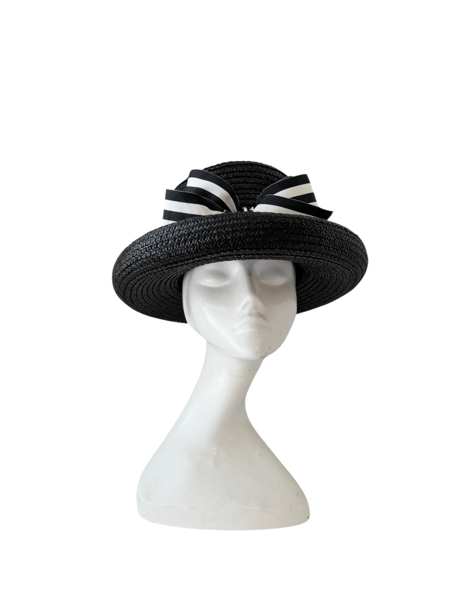 1980s Eric Javits Straw Rolled Brim Hat with Grosgrain Ribbon and Statement Bow