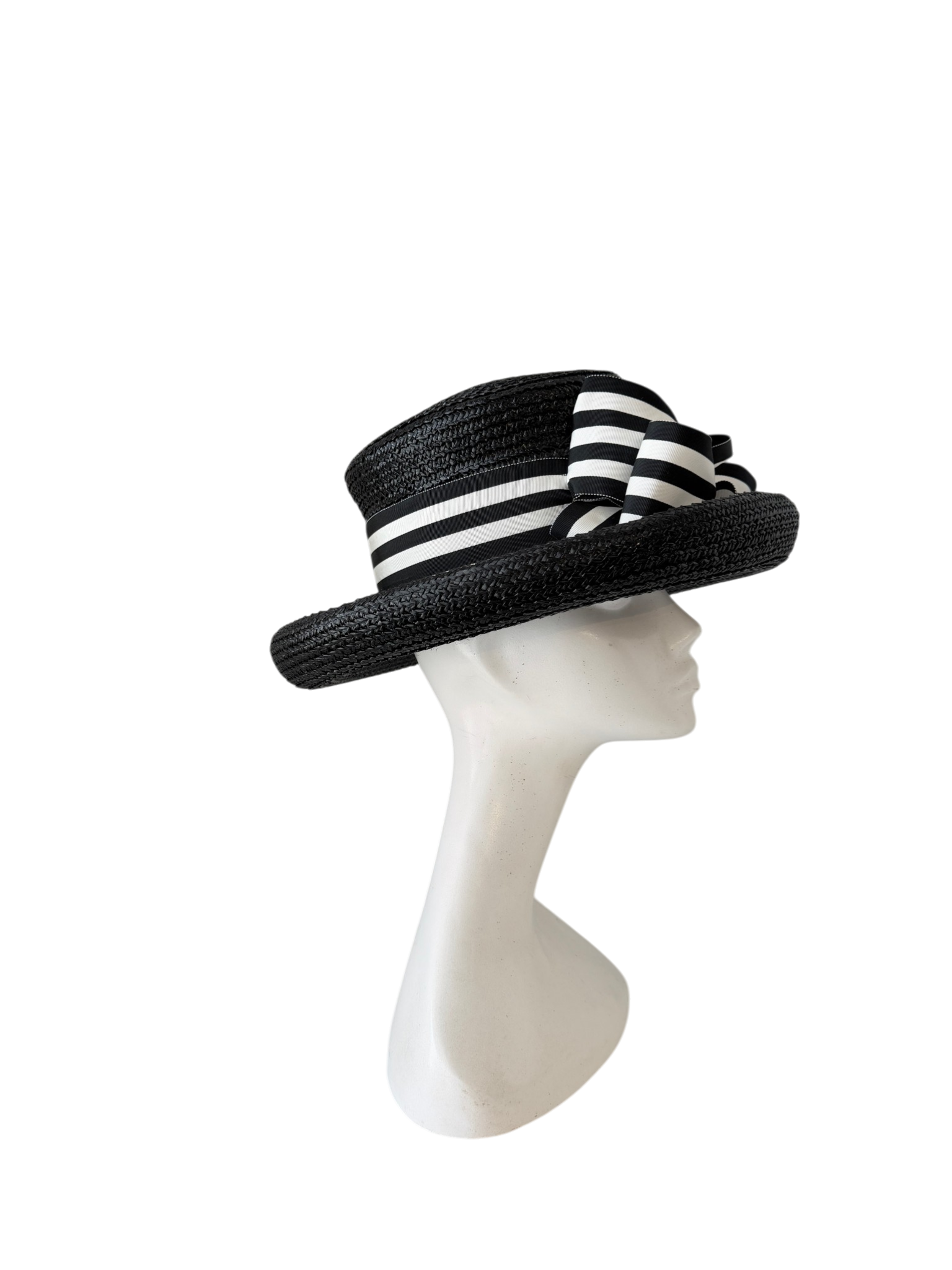 1980s Eric Javits Straw Rolled Brim Hat with Grosgrain Ribbon and Statement Bow