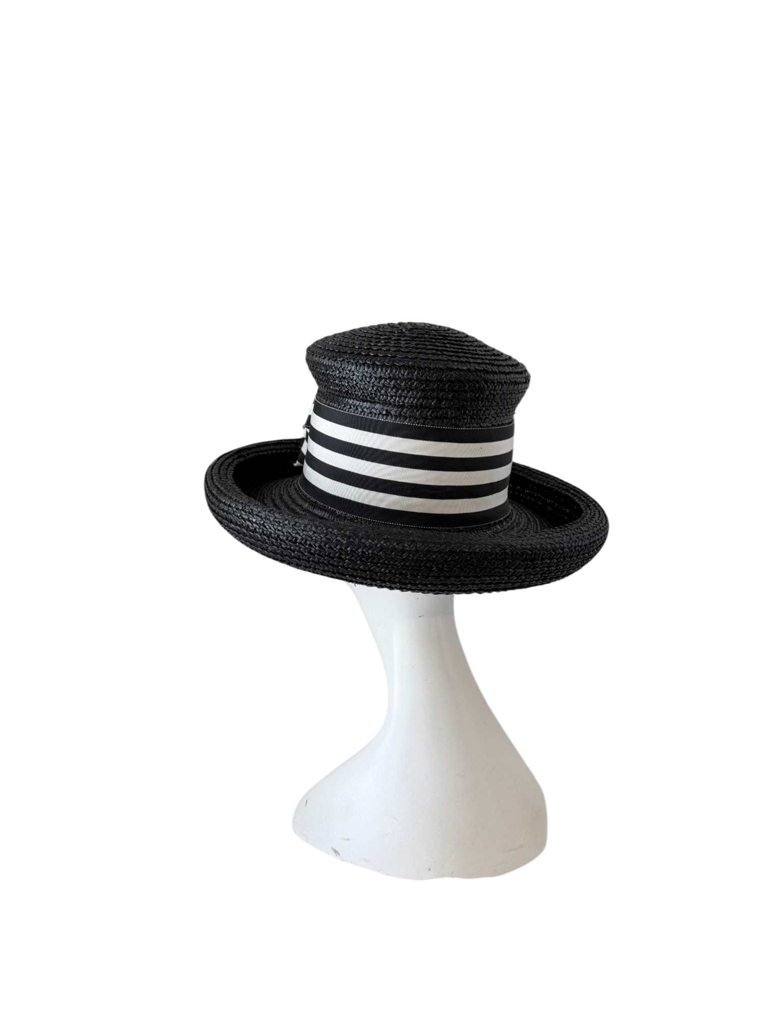 1980s Eric Javits Straw Rolled Brim Hat with Grosgrain Ribbon and Statement Bow