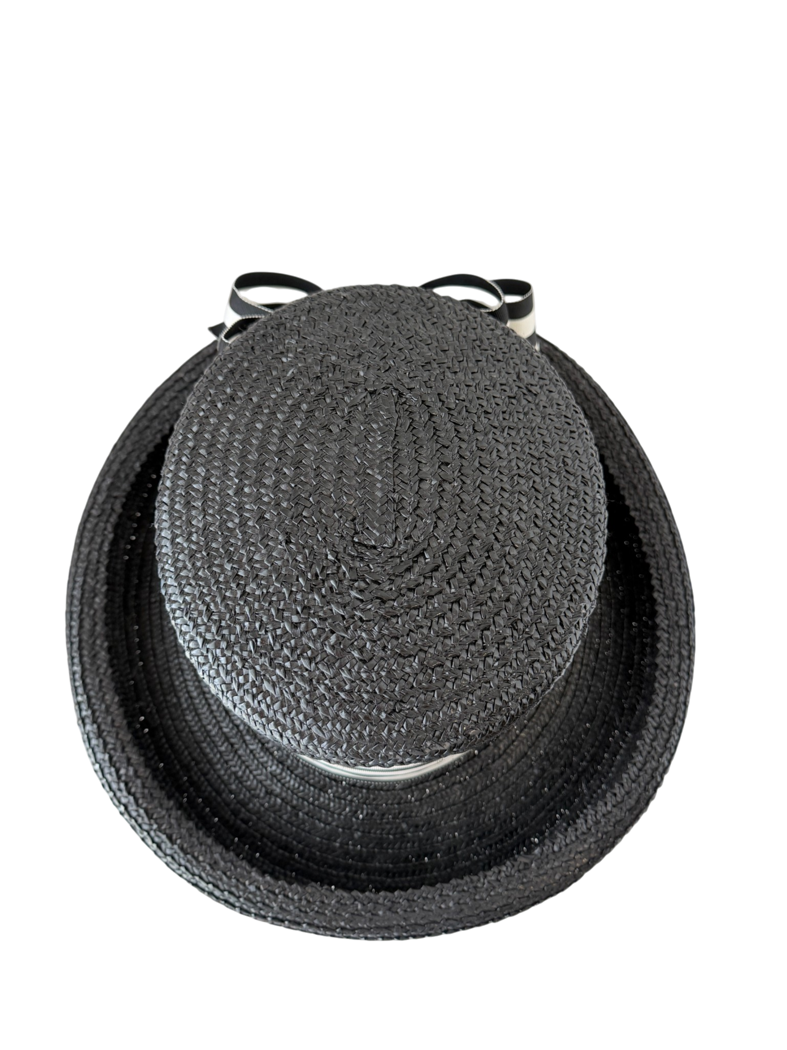 1980s Eric Javits Straw Rolled Brim Hat with Grosgrain Ribbon and Statement Bow