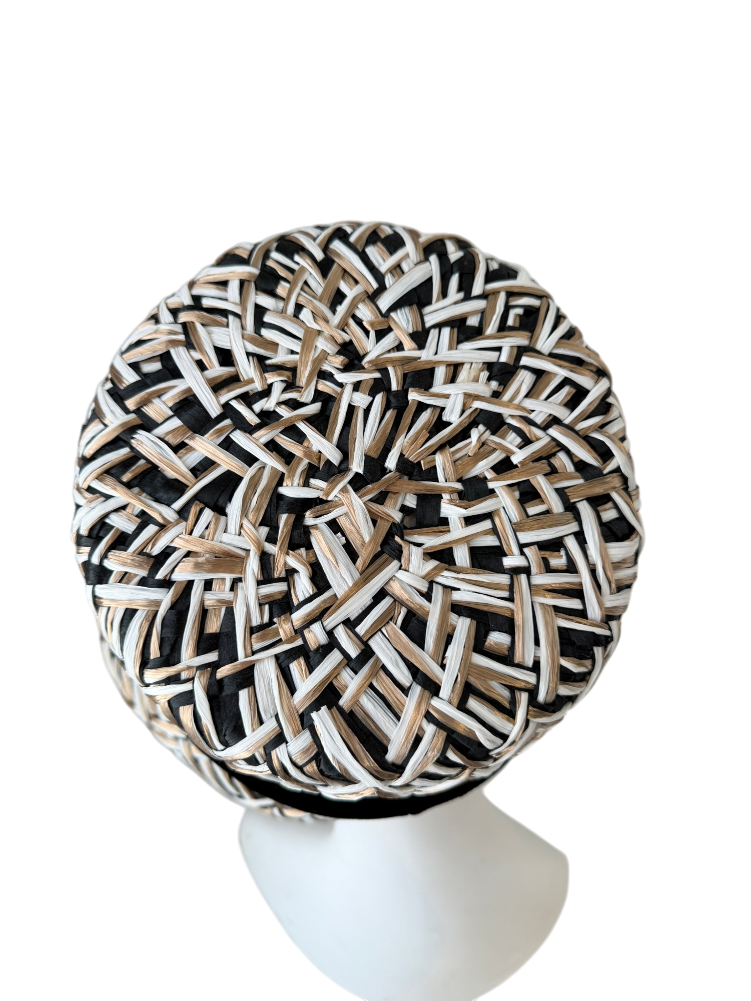 1950s Woven Raffia Bucket Hat with Velvet and Grosgrain Ribbon Detail