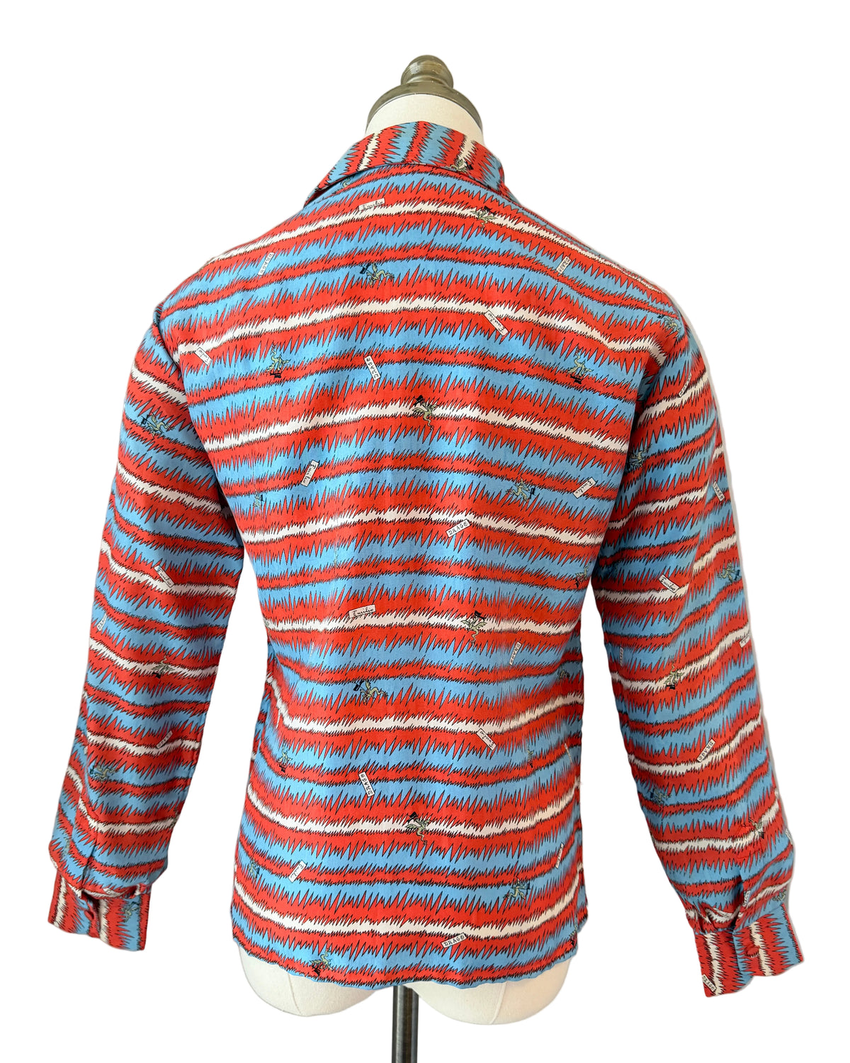 Rare 1960s Emilio Pucci Silk Button-Front Blouse with Zigzag Stripes & Serpent Print