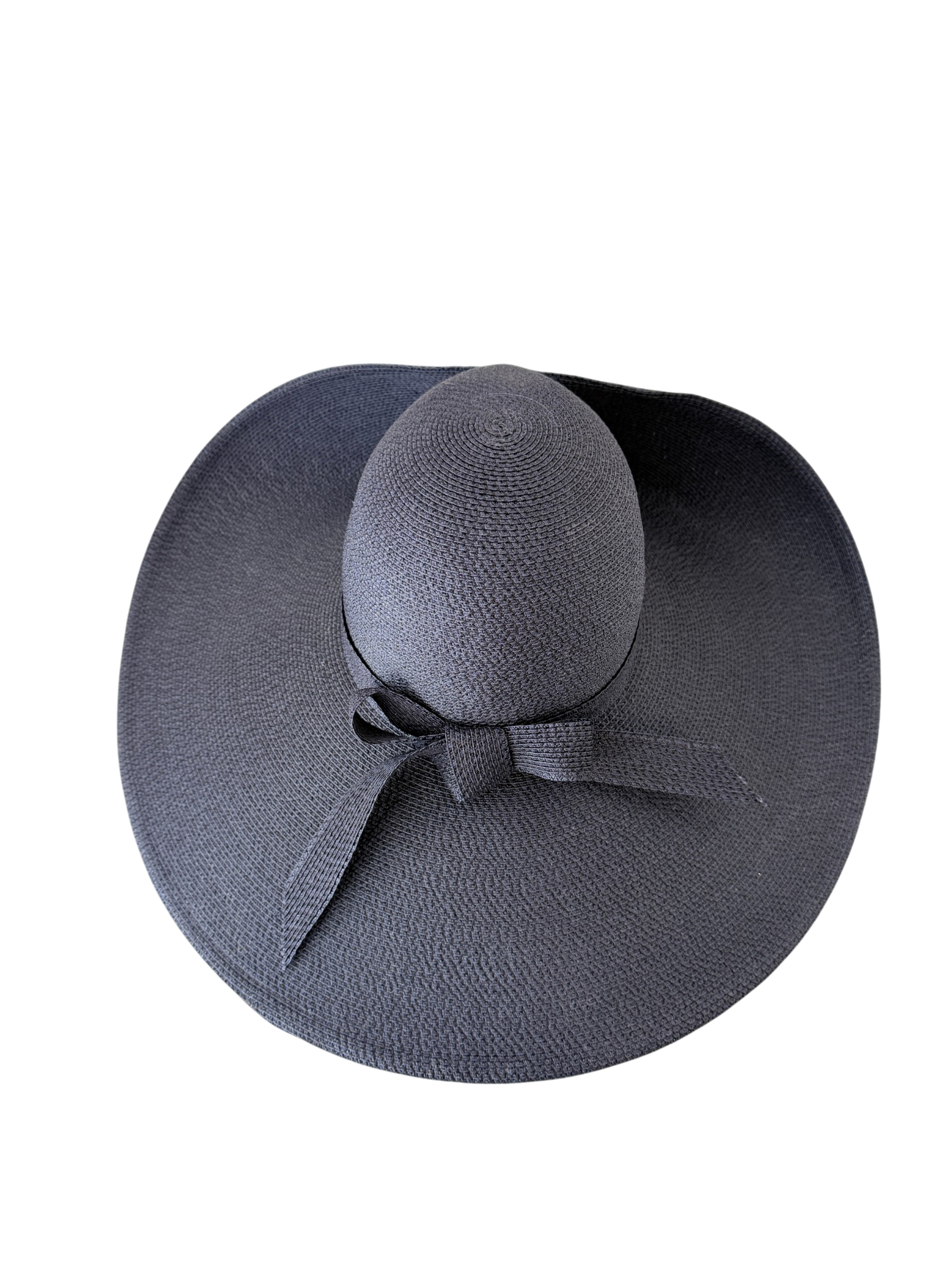 1980s Frank Olive Navy Straw Wide Brim Sun Hat with Bow Band (Private Collection)