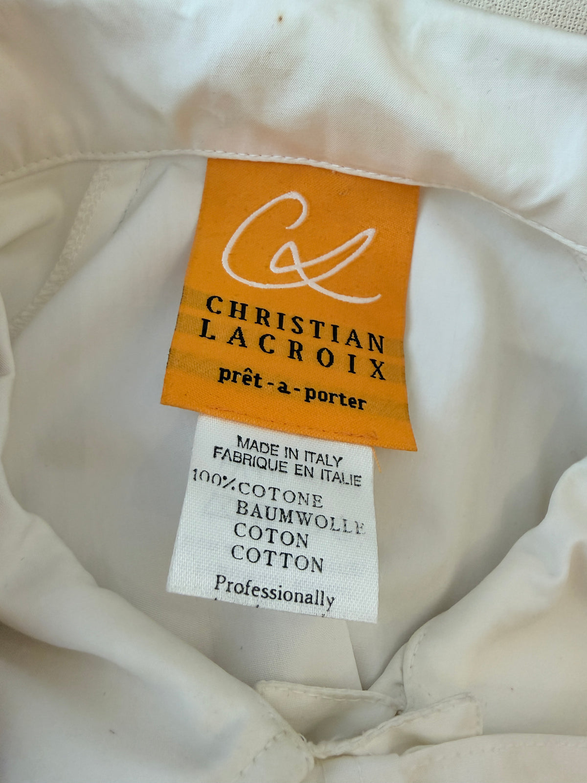 1990s Christian Lacroix White Poplin Balloon-Sleeve Blouse with Oversized Bow & Gold Ball Buttons