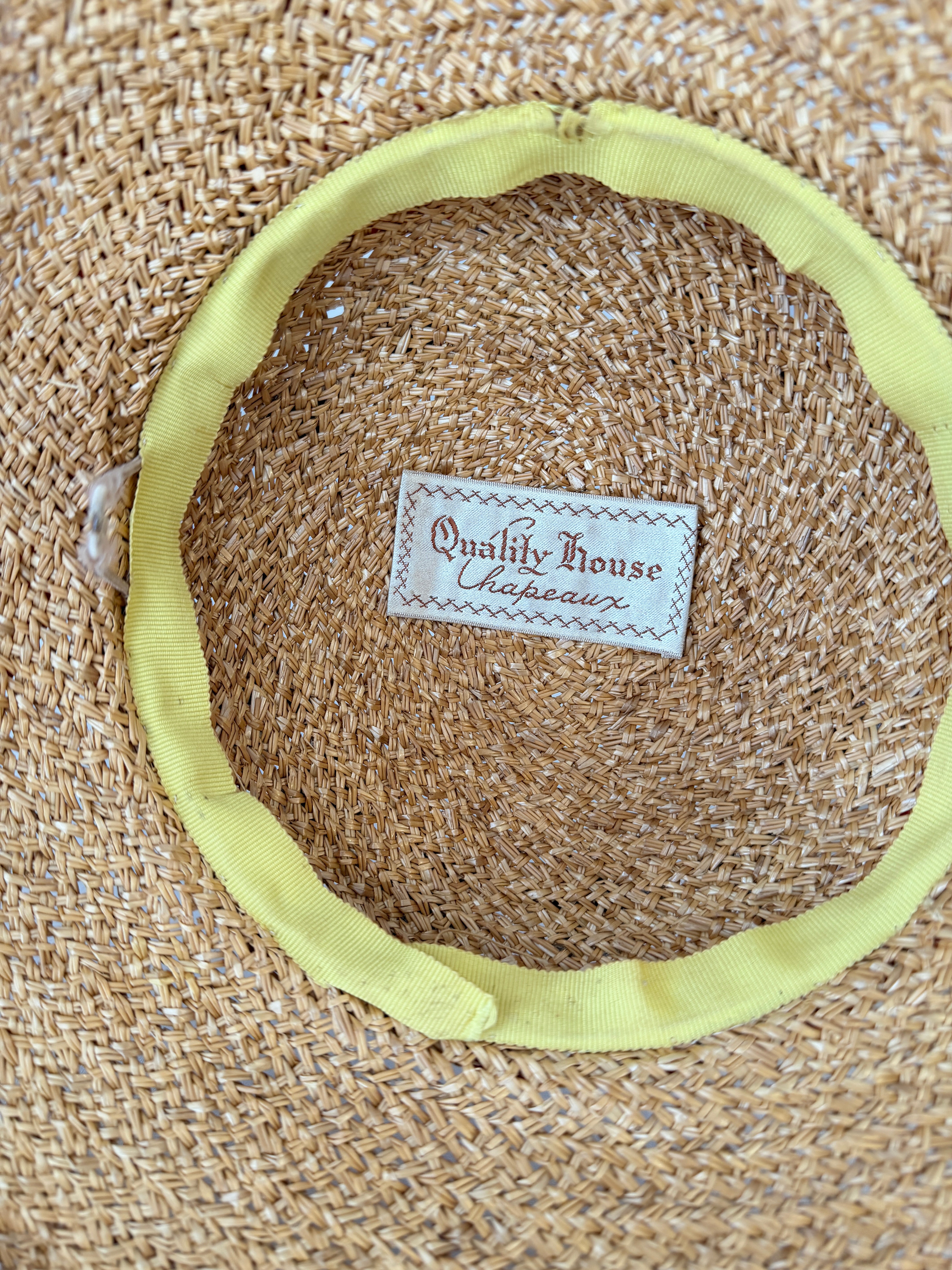 1950s Quality House Chapeaux natural straw fascinator hat with starafish and acorn details finished with an orange velvet bow band