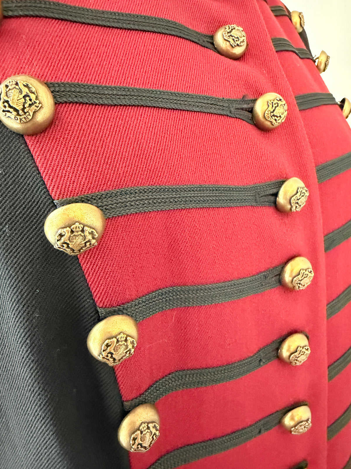 1980s DKNY Burgundy & Black Wool Military-Inspired Vest with Triple Brass Buttons
