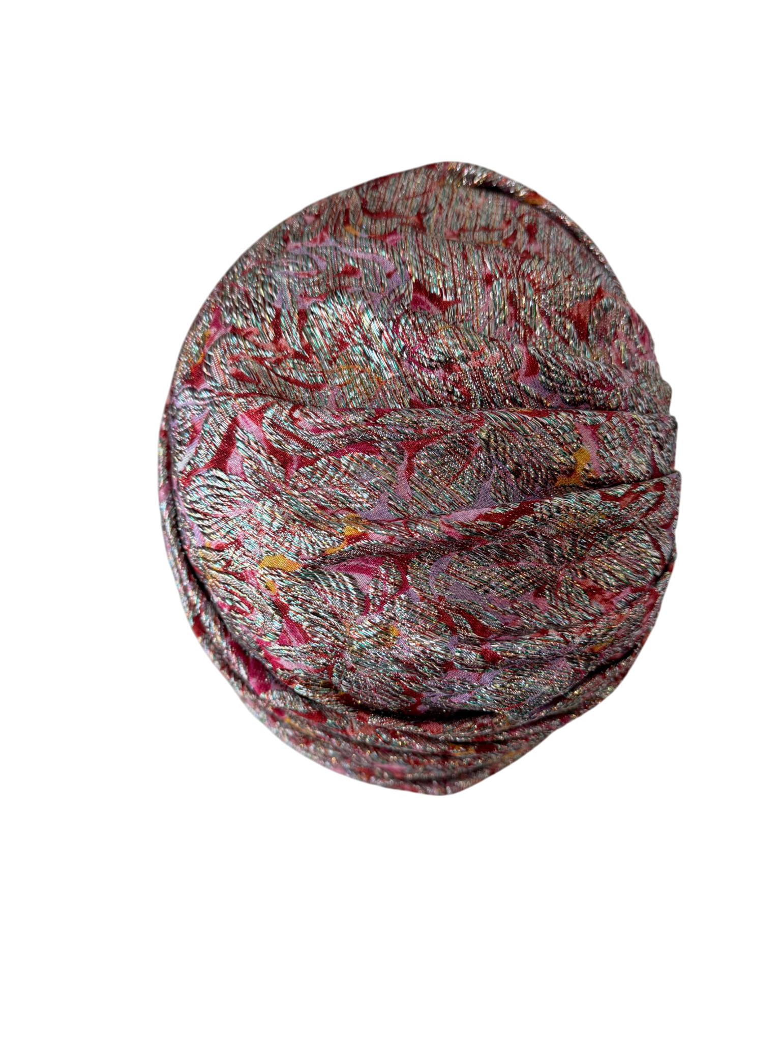 1950s Jacqueline Original Magenta & Silver Lamé Pleated Turban Hat