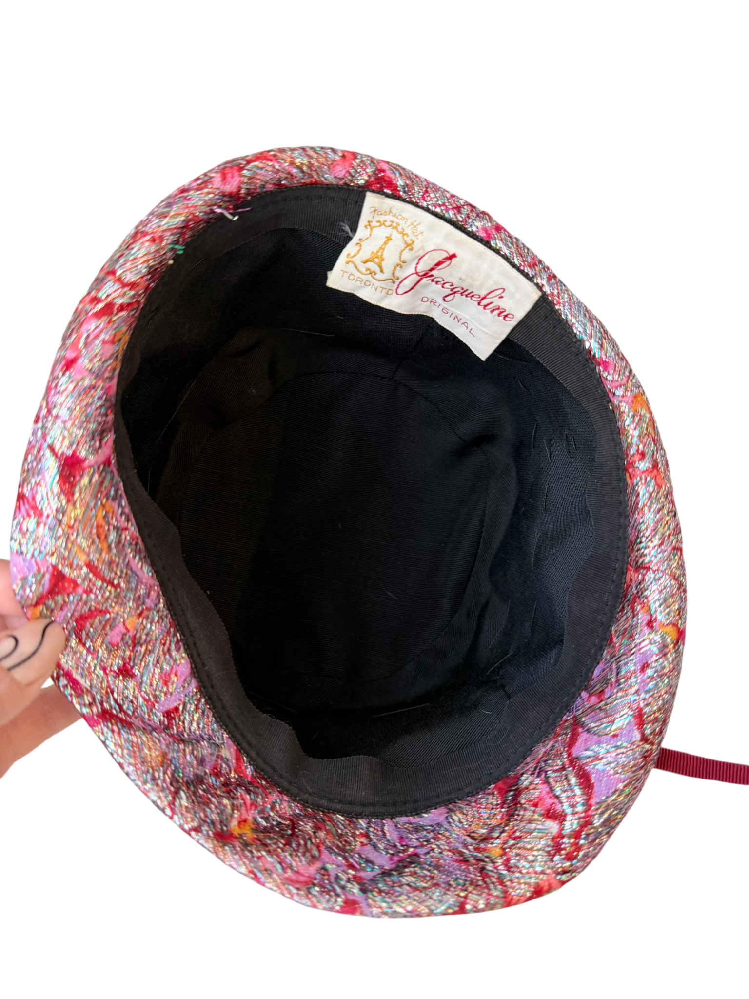 1950s Jacqueline Original Magenta & Silver Lamé Pleated Turban Hat
