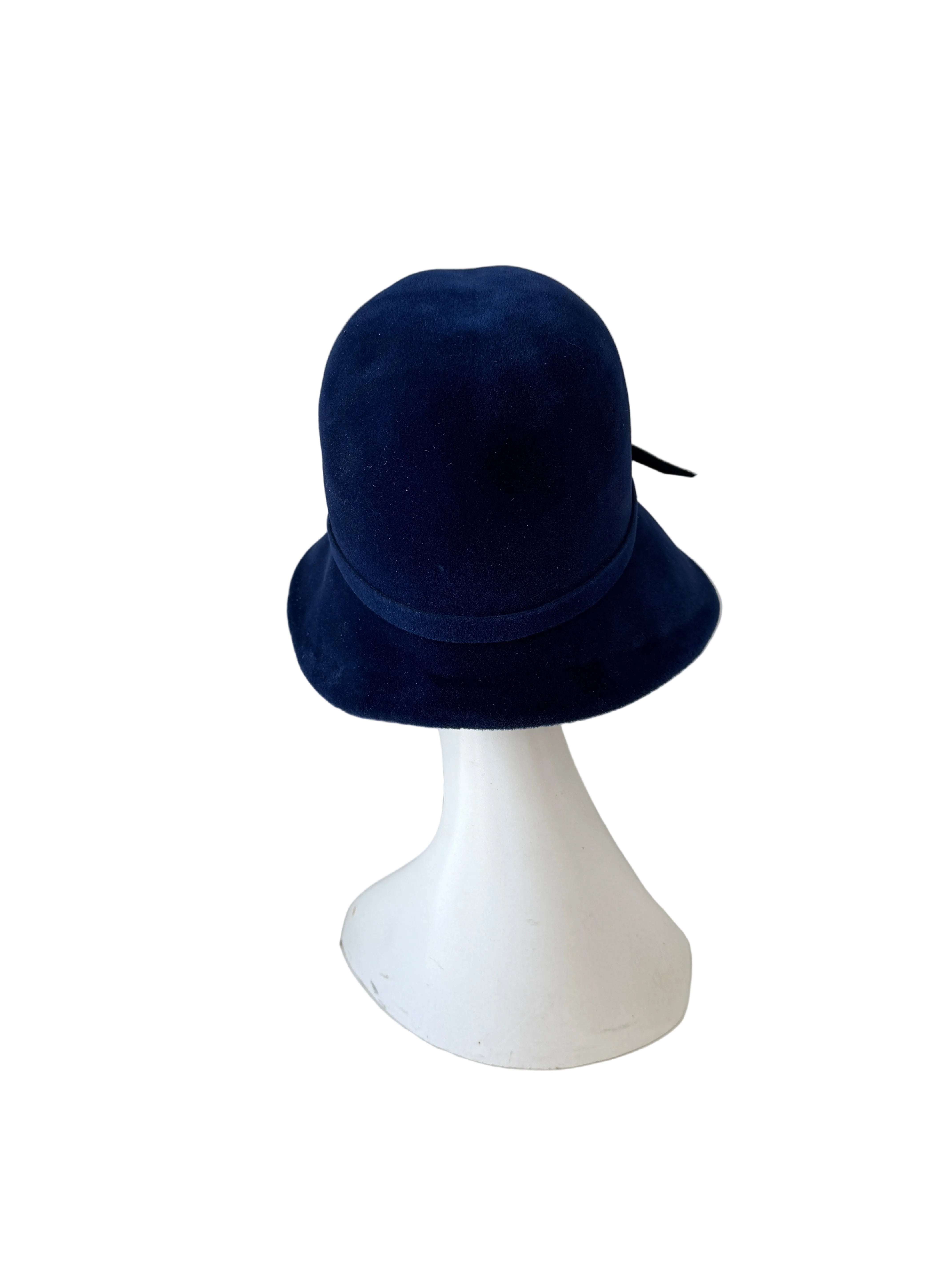 1950s Made in France for Saks Fifth Avenue Blue Velvet Cloche Hat