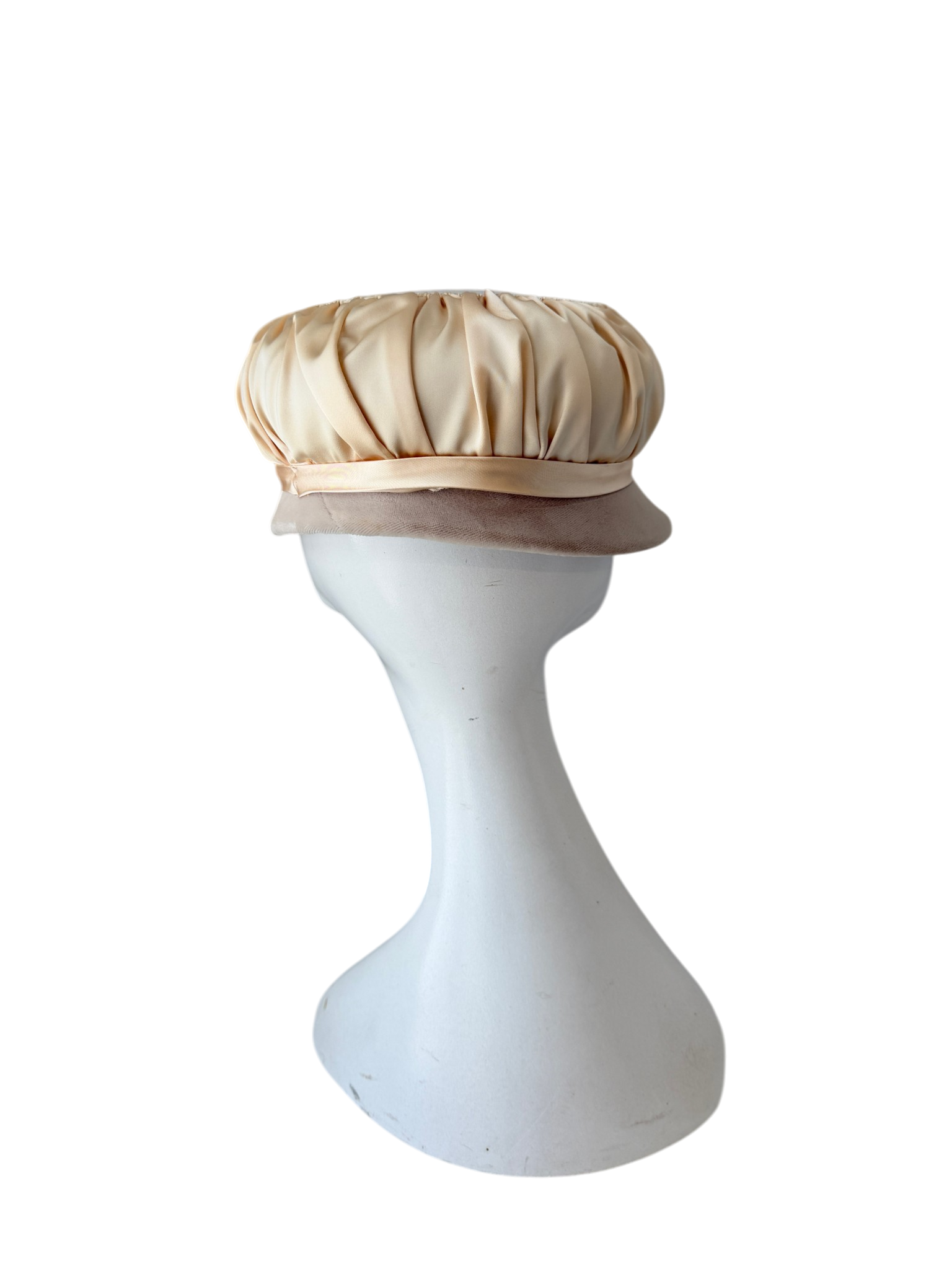 1940s Styled by Eduard Blush Velvet Hat with Silk Overlay and Beaded Detail