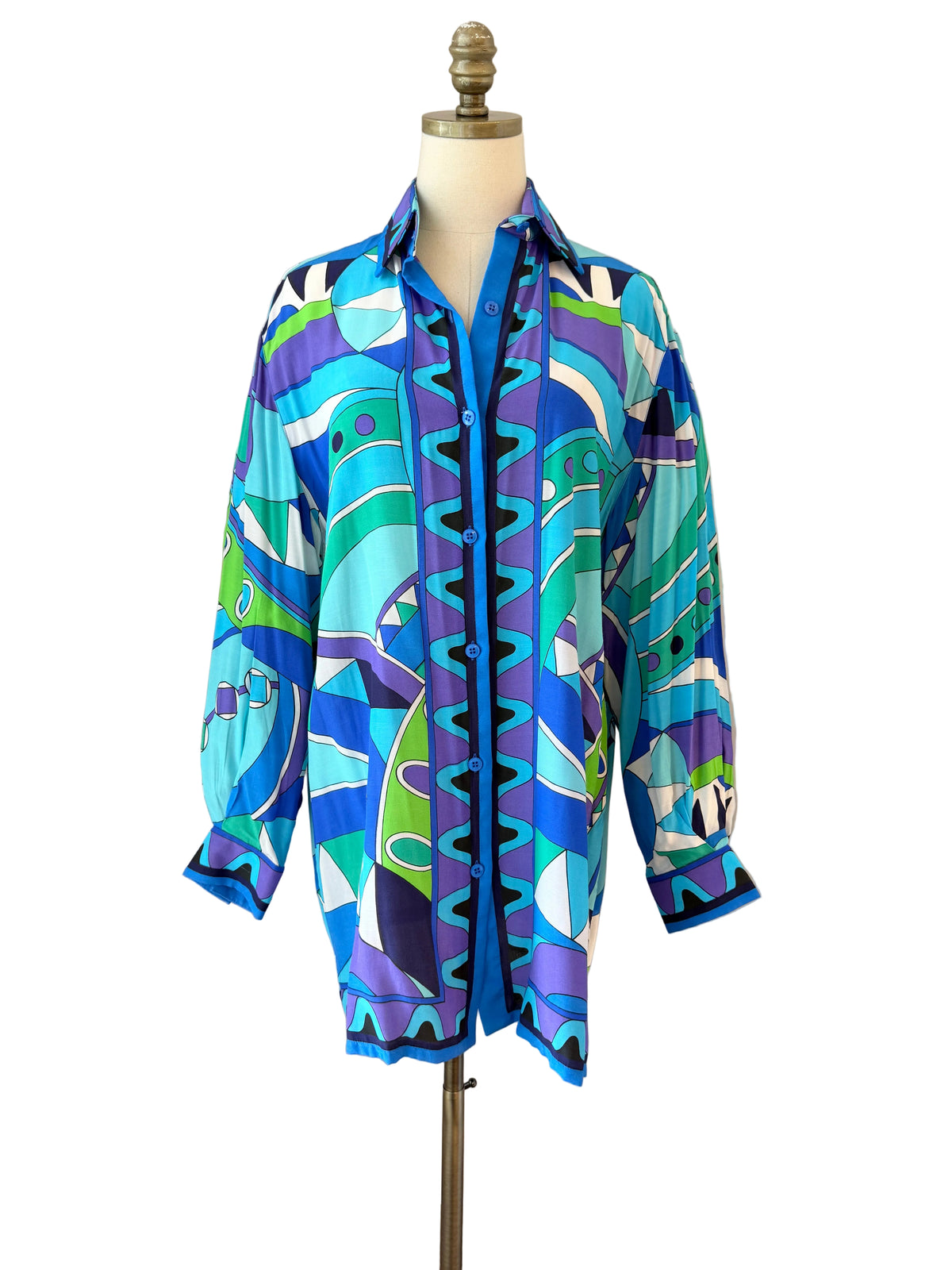 1970s Gottex Pucci-Inspired Mod Print Go-Go Button-Front Dress/Shirt