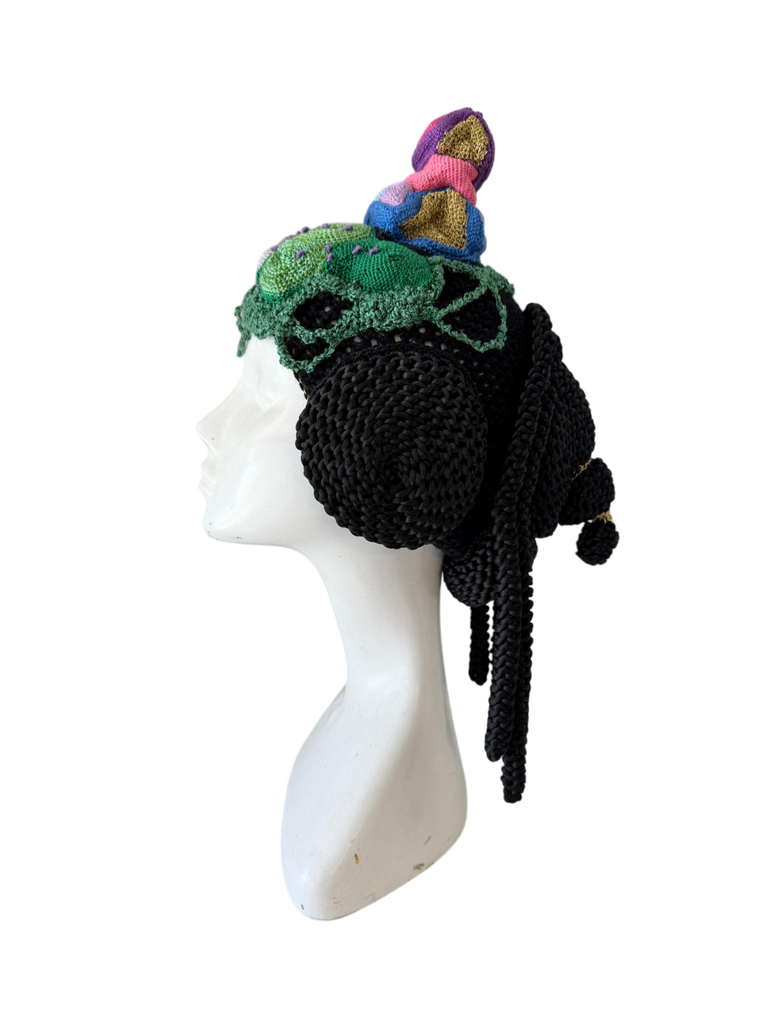 1990s Bespoke One-of-a-Kind Crochet Geisha Headdress