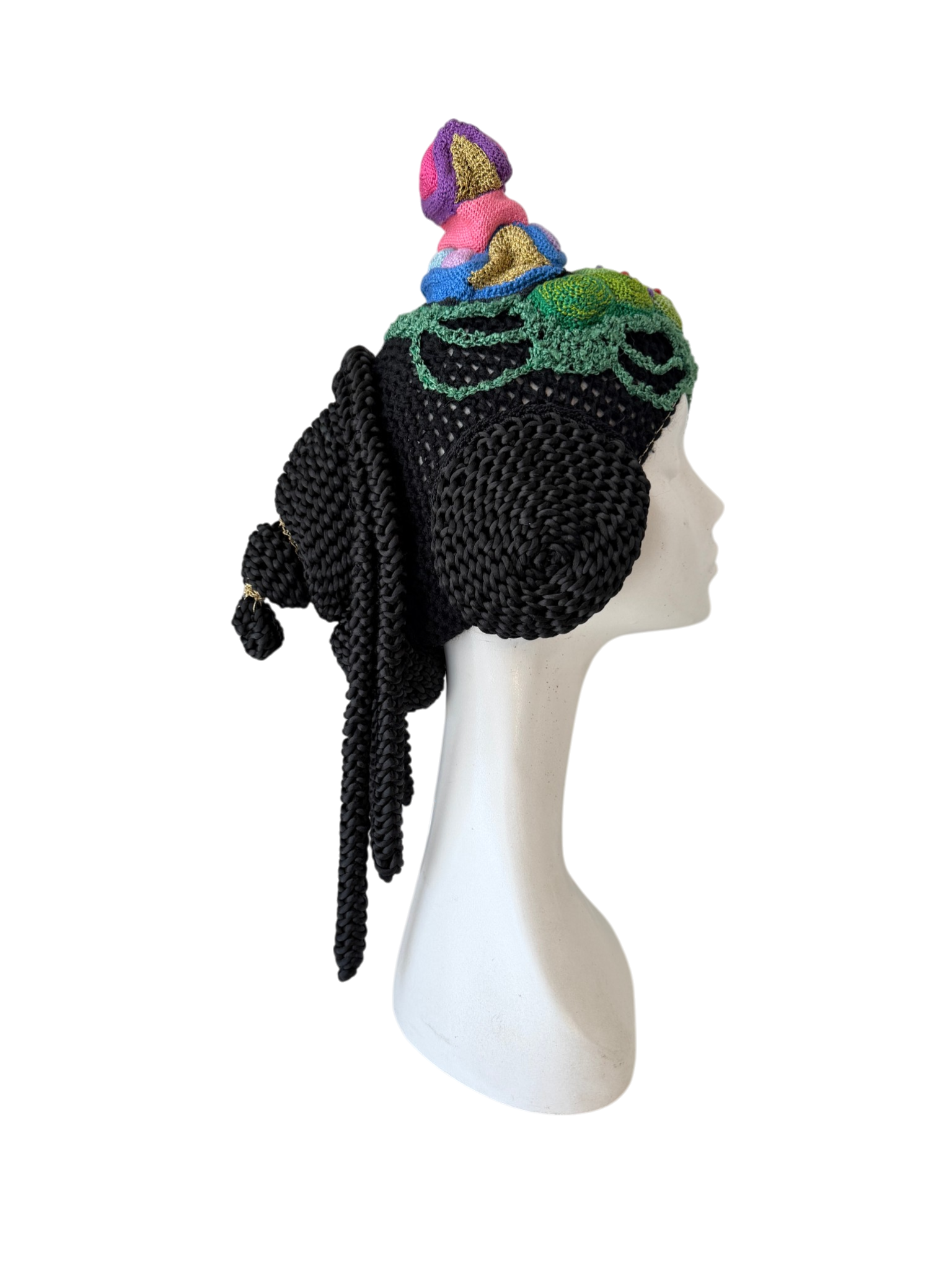 1990s Bespoke One-of-a-Kind Crochet Geisha Headdress