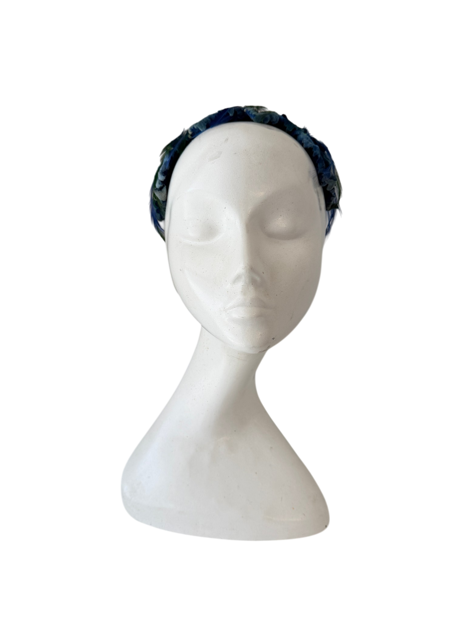 1940s Peck & Peck Blue Velvet Leaf Cage Fascinator with Feathers