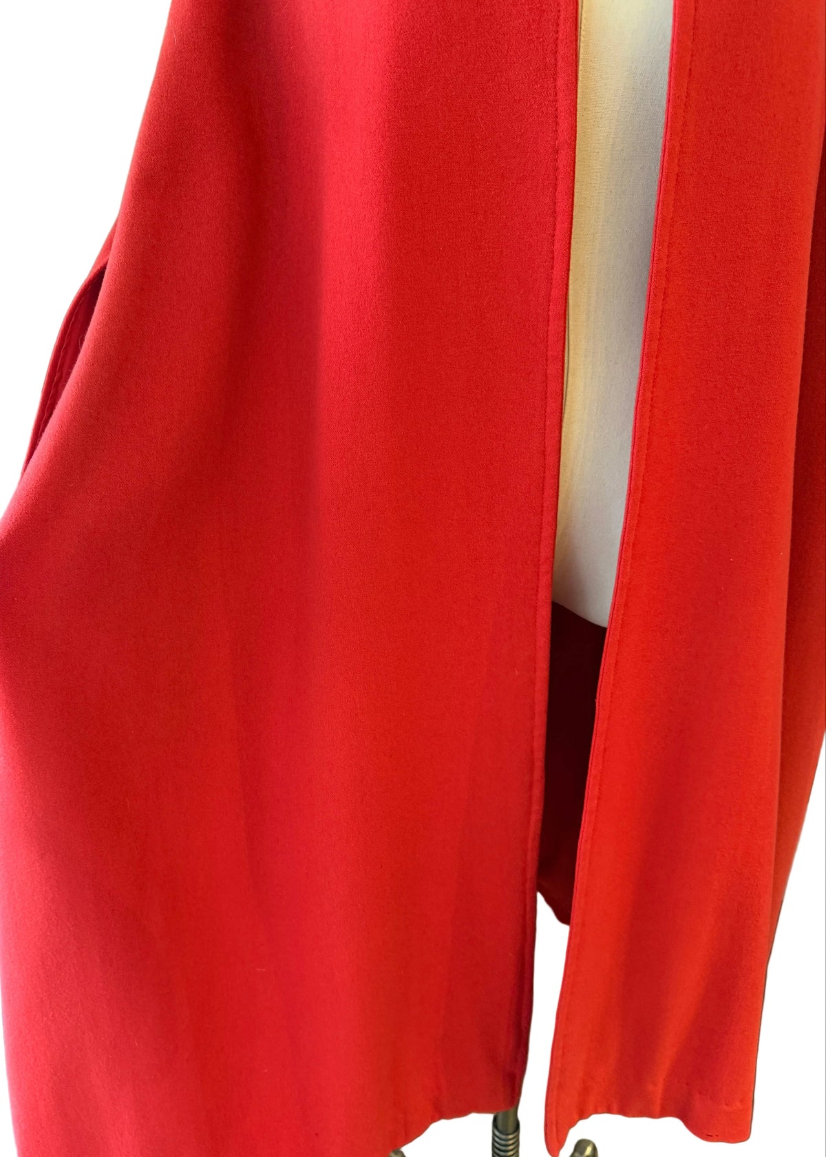1970s Red Wool Cape with Neck Tie, Arm Openings &amp; Silk Georgette Lining